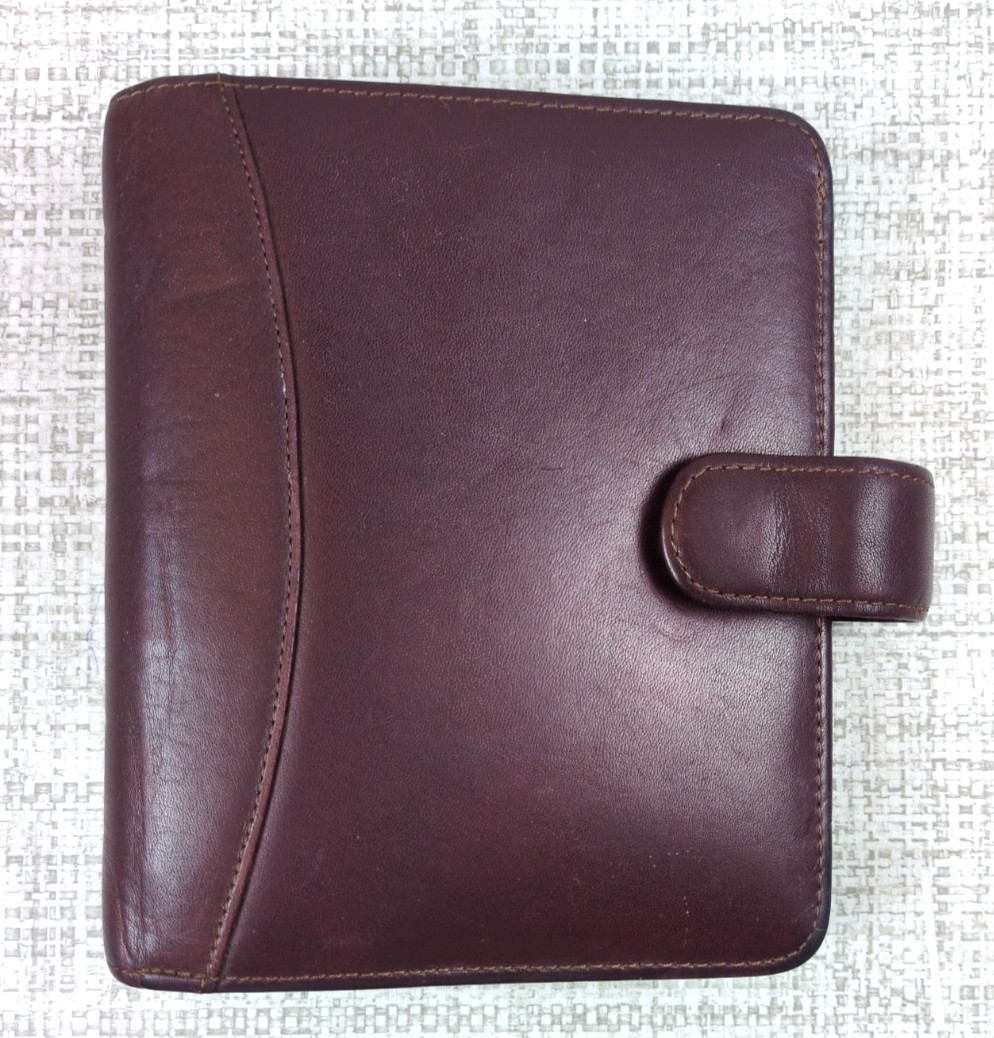 Franklin Quest Compact Open Top Snap Leather Binder Wallet 6 Rings Burgundy