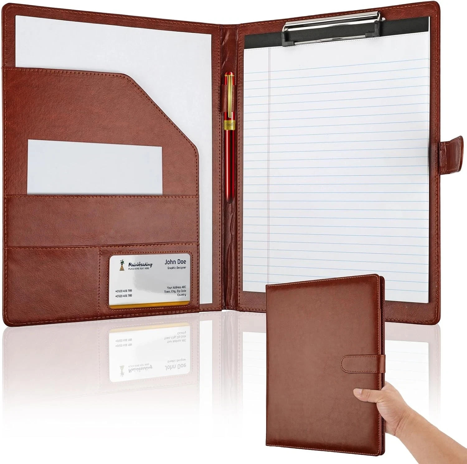 Professional Padfolio with Clipboard, Faux Leather Portfolio Folder Binder, Lega