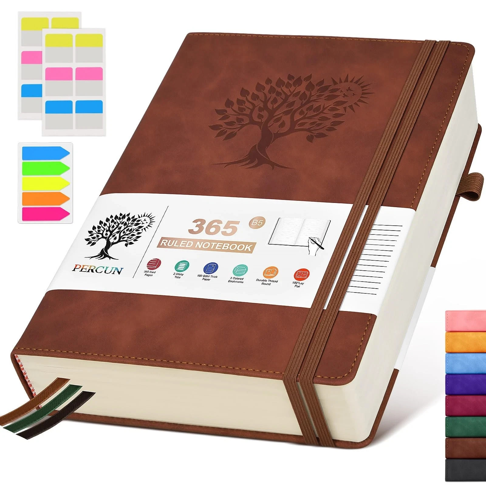 PERCUN B5 Lined Journal Notebook – 365 Page Large Leather Journals B5, Brown