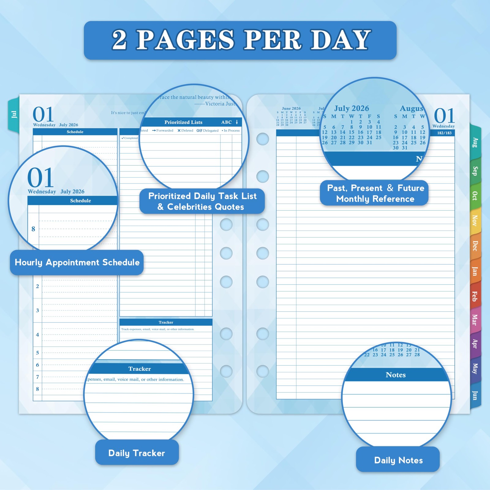 2026-2027 Planner Refills Jul 2026 – Jun 2027, Two Pages Per Day Daily & Monthl
