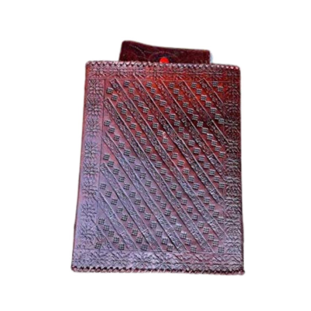 Handmade Vintage Leather Journal – Chakra Embossed Seven Stone Notebook 10×13″