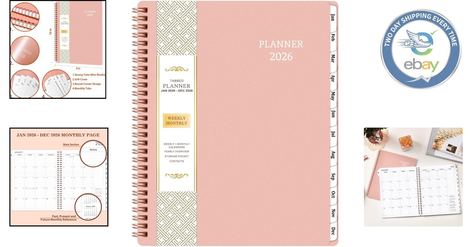 2026 Calendar Planner – Stylish 8″ x 10″ with Twin-Wire Binding in Rose Gold