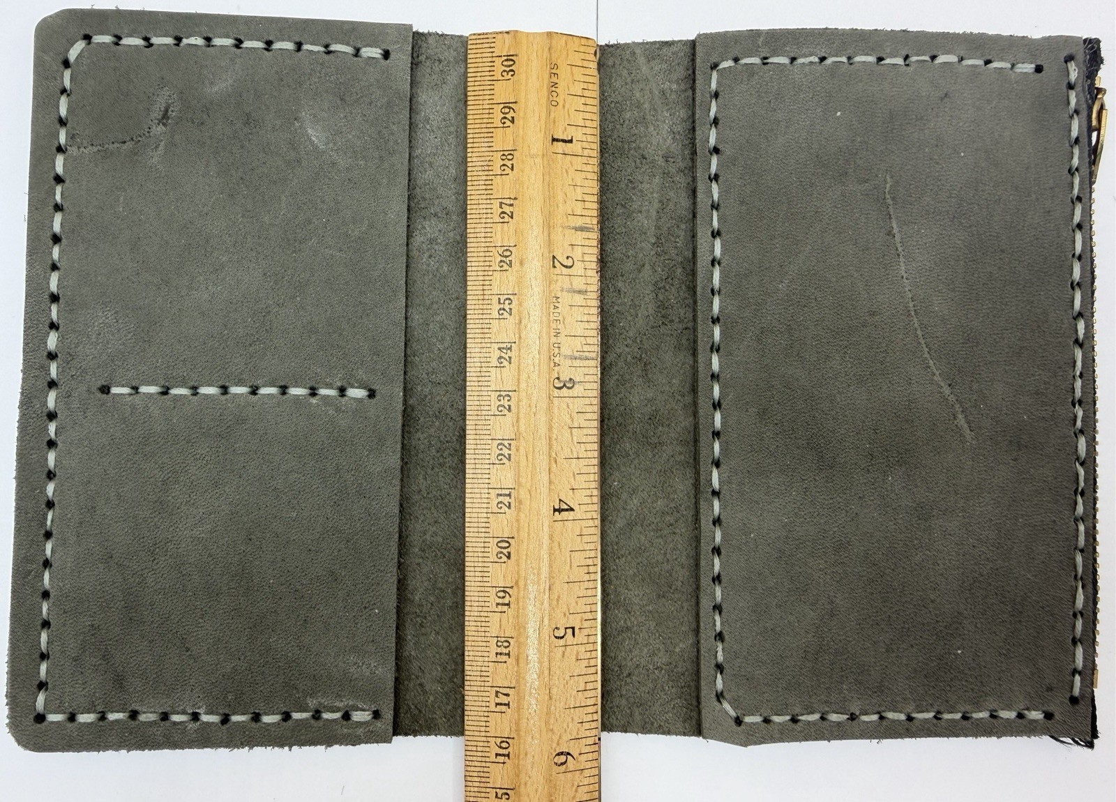 Handmade Gray Leather Passport Wallet TN Cover Full Zip Card Holder Rustic