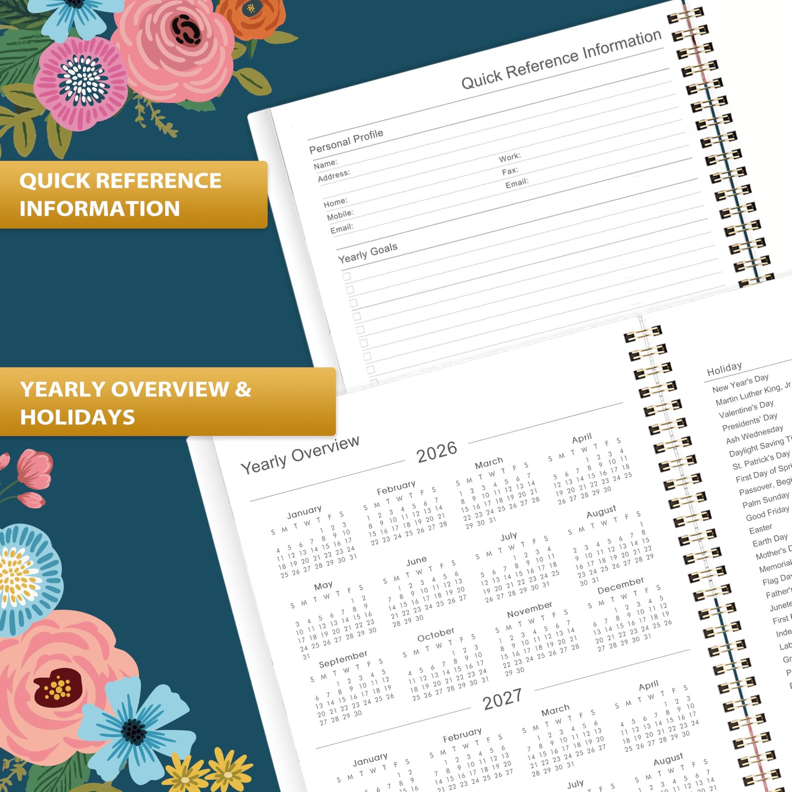 2026-2027 Monthly Planner Twin Wire Binding Monthly Calendar with Pocket