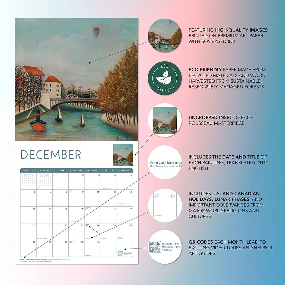 Henri Rousseau Calendar 2026 | 12″ x 24″ 12 Month Calendar | Marble City Press