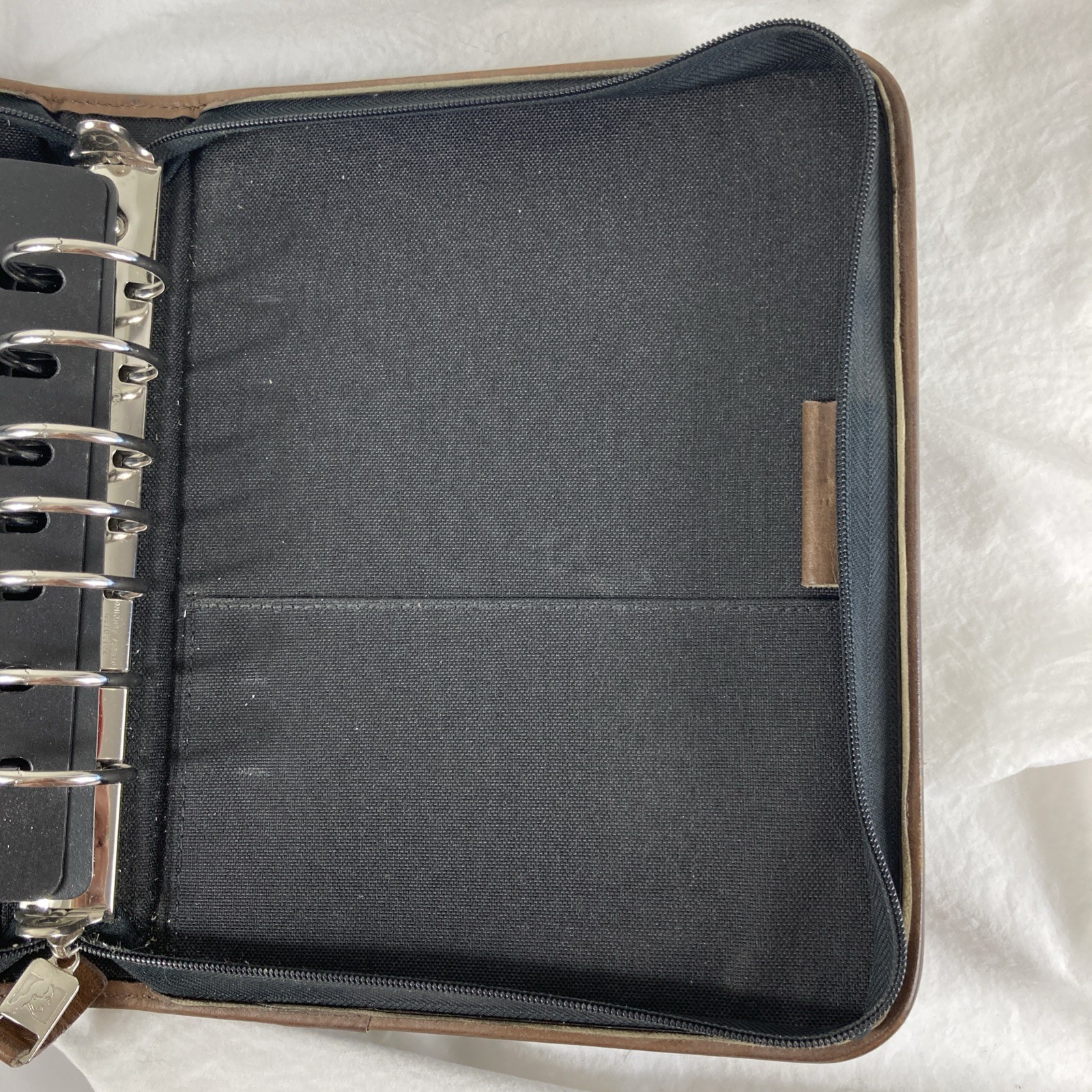 Franklin Quest 7-Ring Binder Black Canvas Brown Leather Trim Zipper Planner VTG