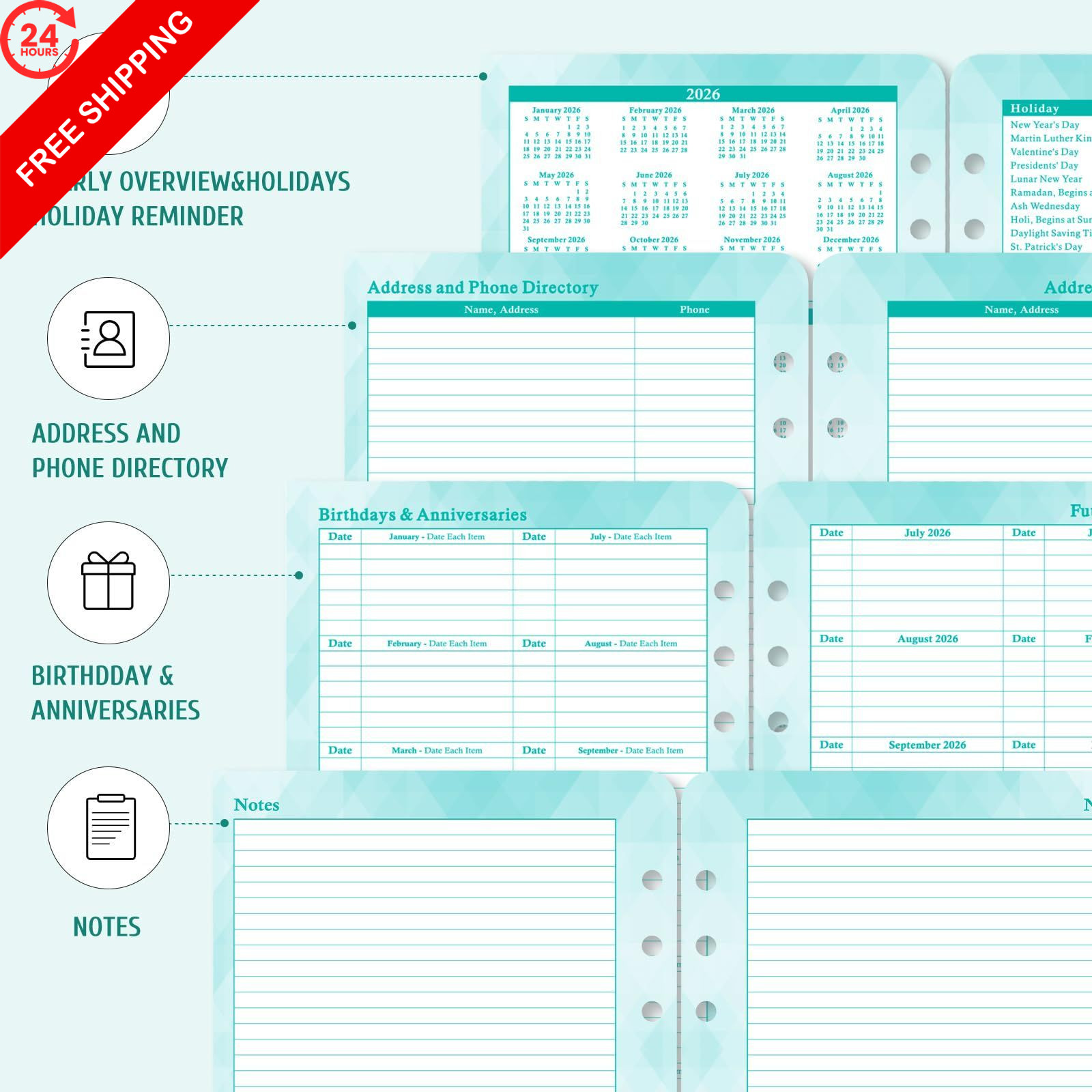 2026-2027 Planner Refills – Daily Weekly and A5, Green