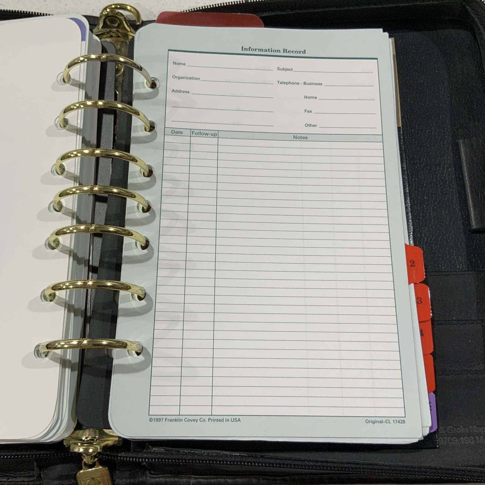 Franklin Covey Classic 7 Ring Planner Binder Black Leather 11 X 8 Zip Around