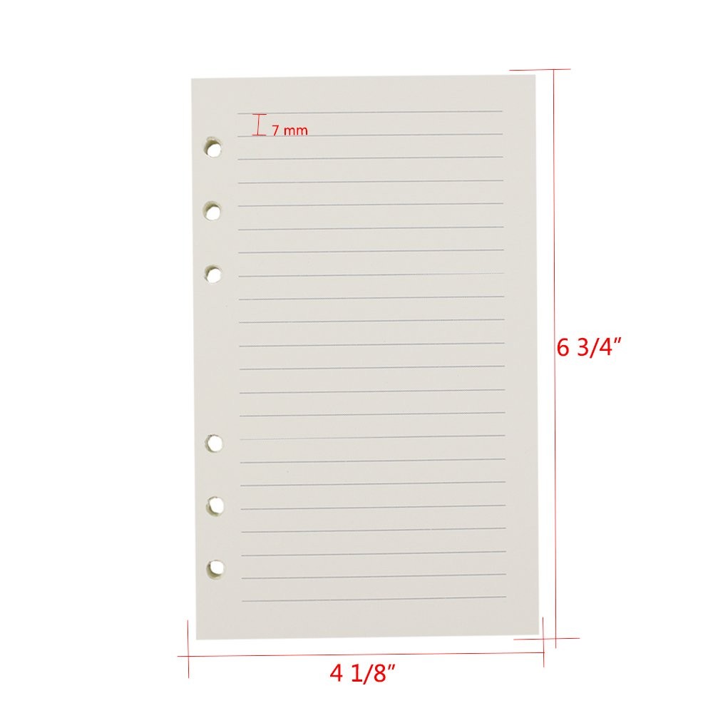 6-Ring A6 Binder/Planner Refill 6 3/4 x 4 1/8 inches, Lined White Paper