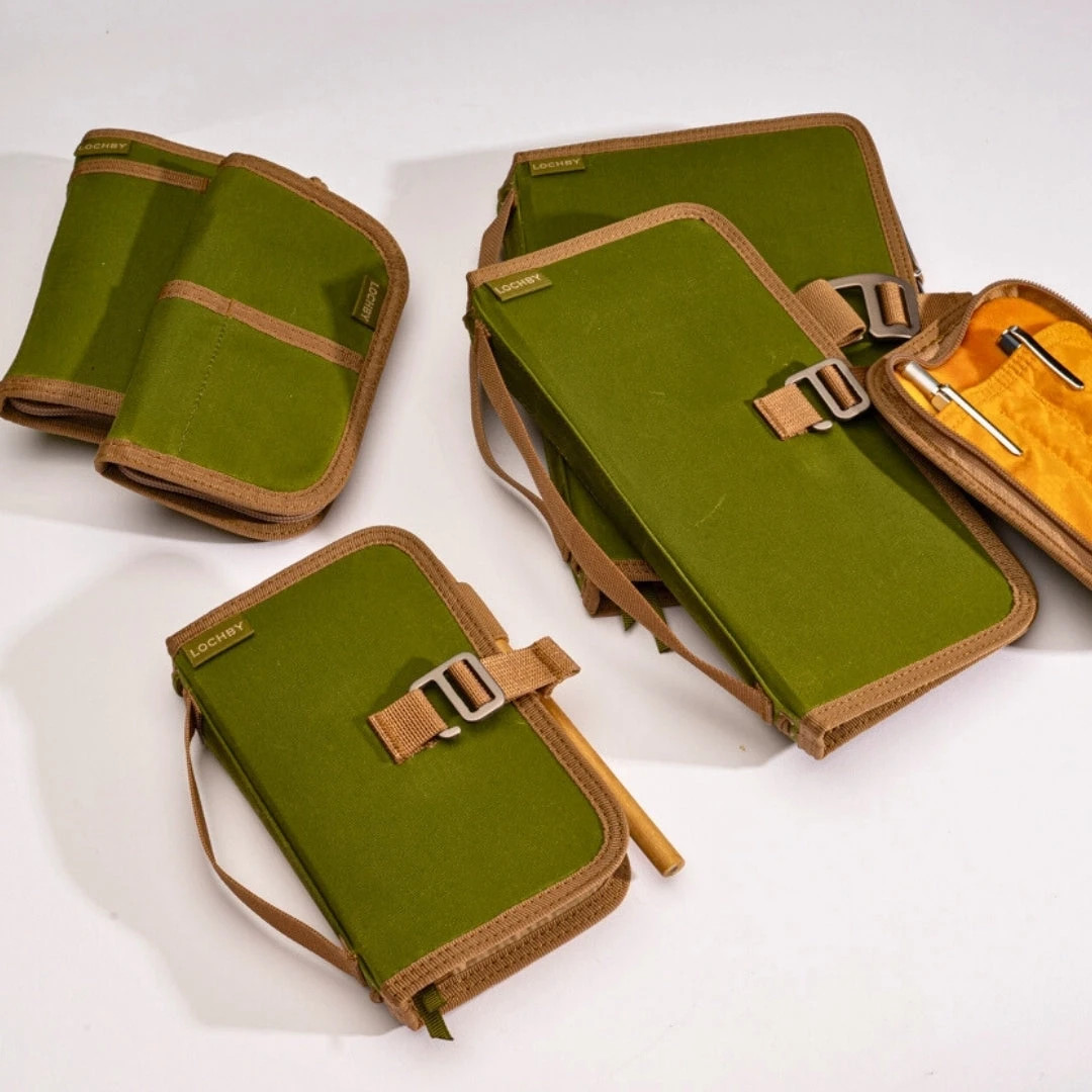 Lochby Mini Field Journal Olive Green | Water Resistant Wax Canvas Cover