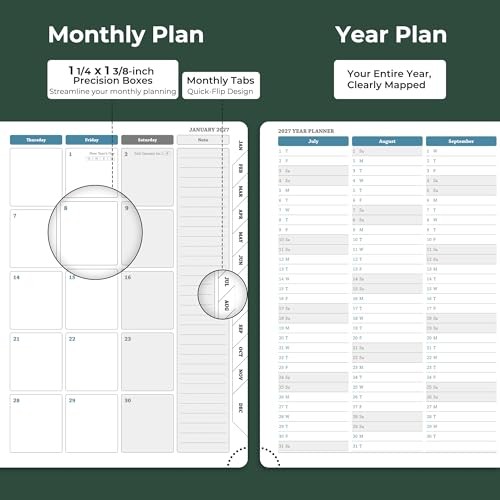 2026-2027 Weekly Monthly Planner 18-Month Agenda Organizer Vegan Leather Green