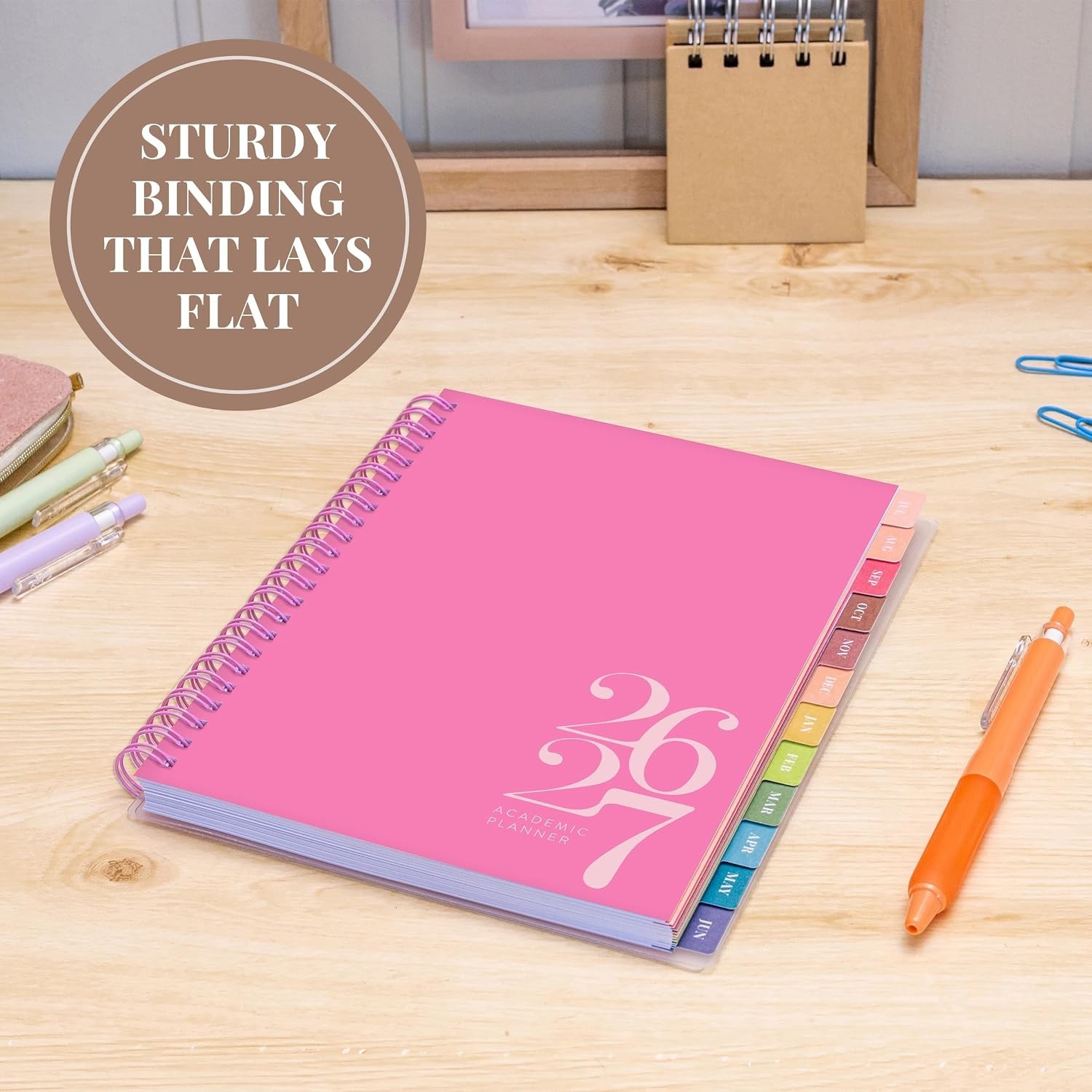 Stylish Pink Academic Planner 2026-2027 with Twin-Wire Binding – 8 x 6 Inches