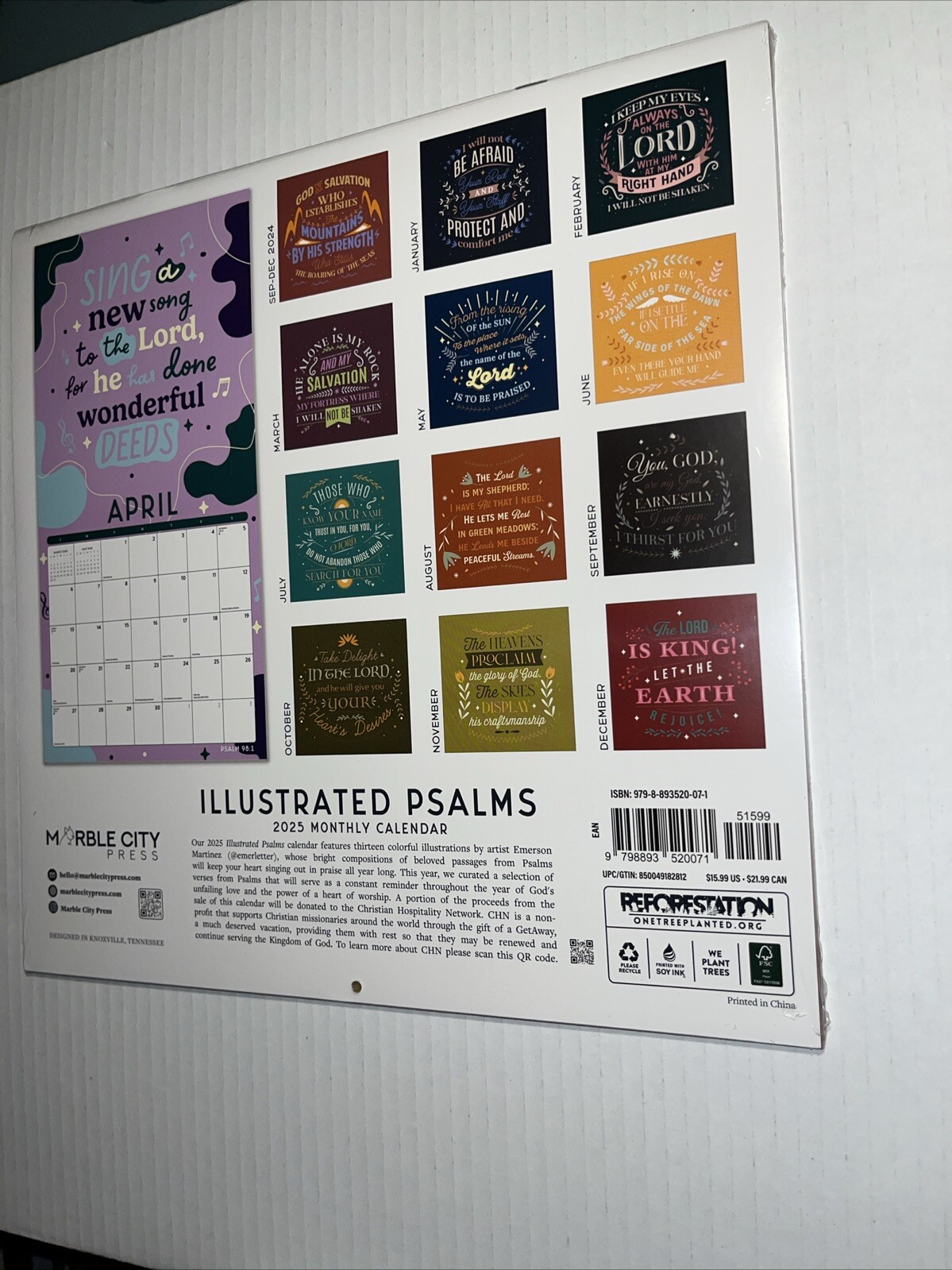 Illustrated Psalms 2025 Wall Calendar 12 Month Marble City Press |