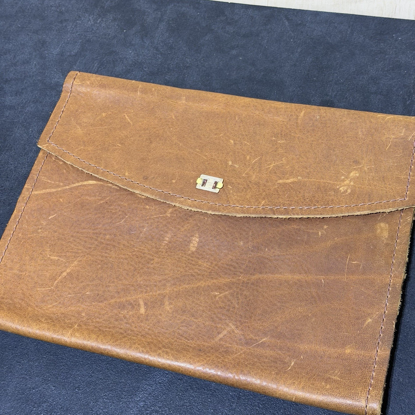 Leather Portfolio Padfolio Document Folder Brown Organizer Pad Holder Vintage