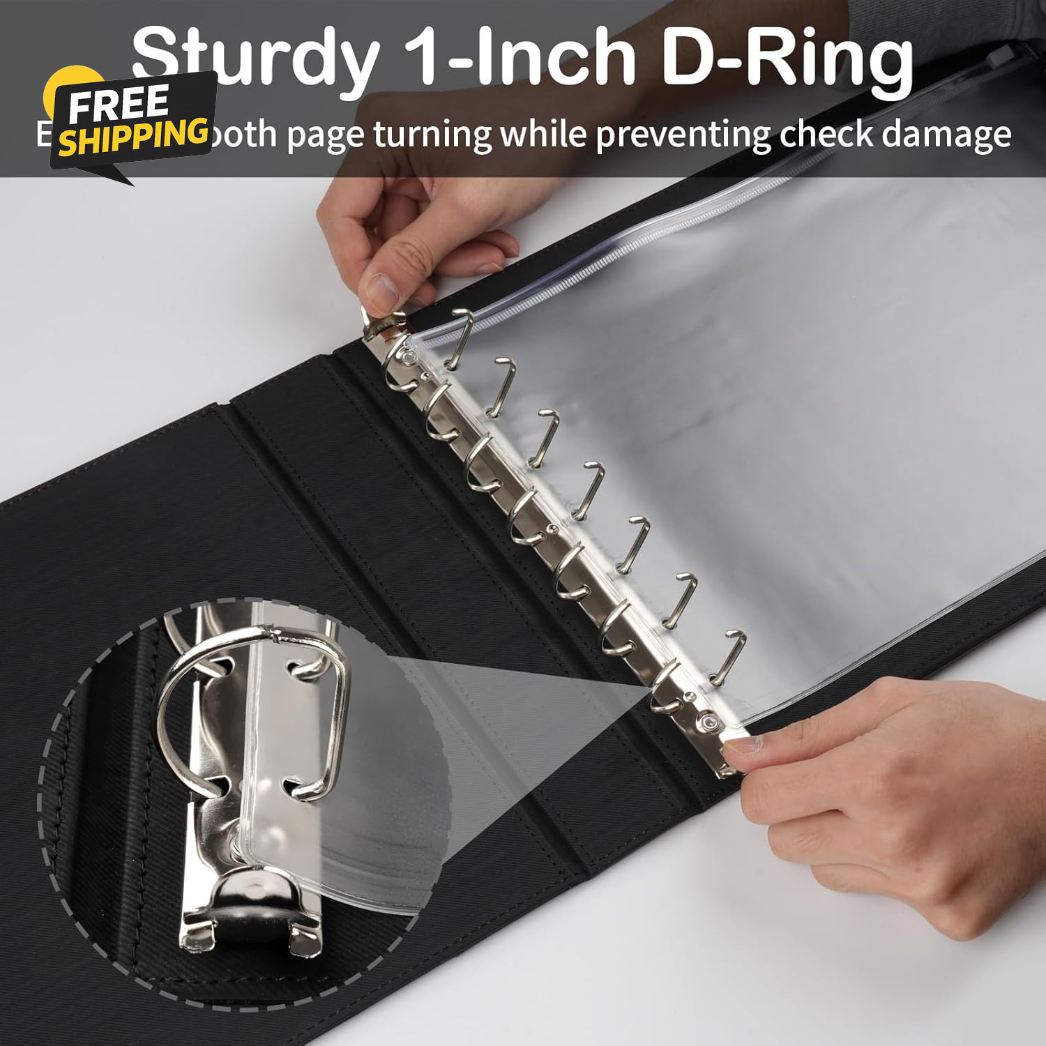 Professional 7 Ring Business Checkbook Binder Premium PU Leather Organizer for 3