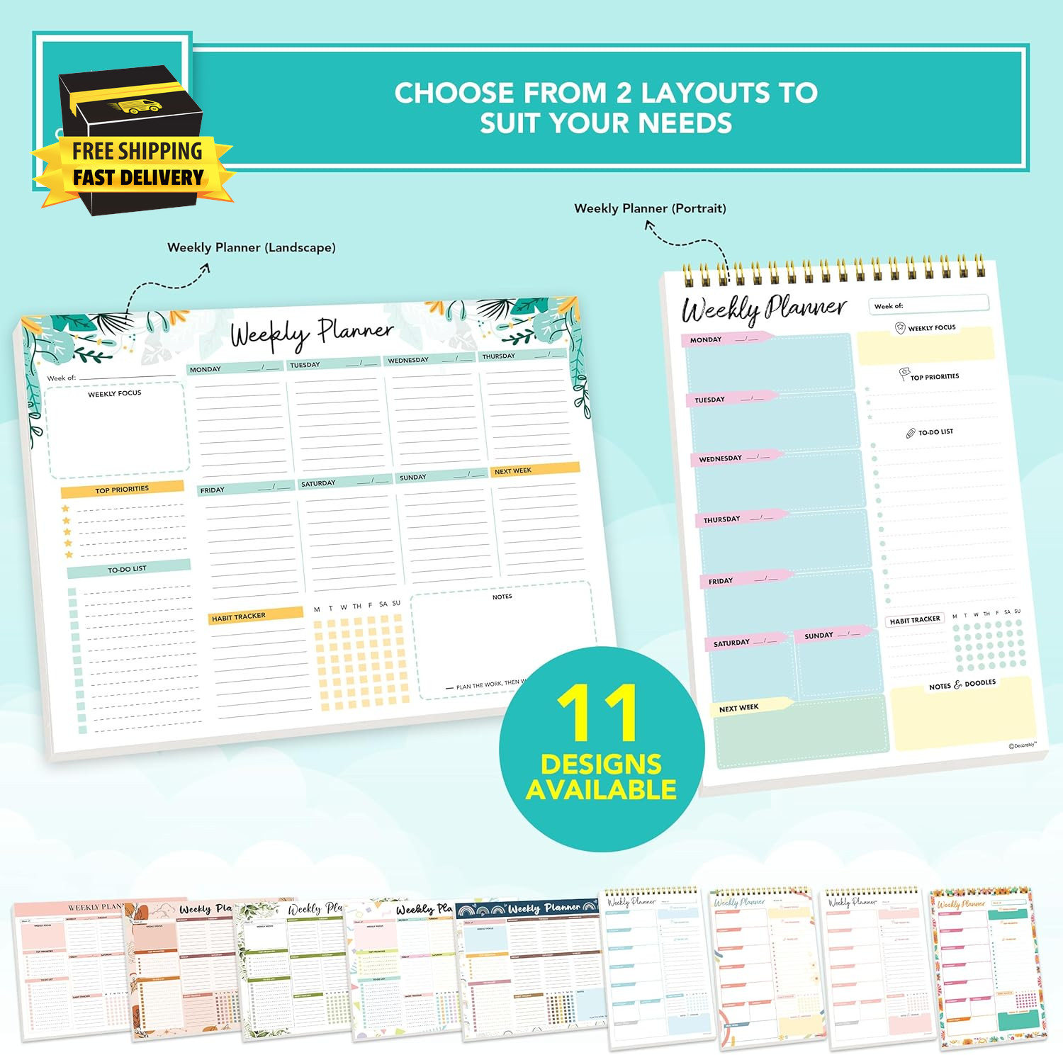 52 Sheets Mint Green Undated Weekly Planner Notepad Large – 6.5X10In Spring-Boun