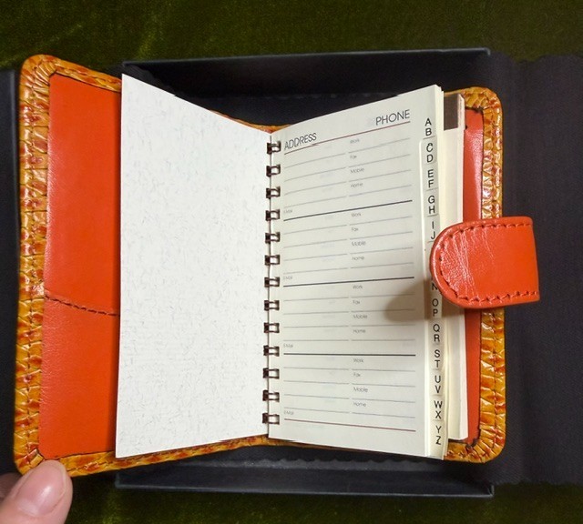 NIB Raika Leather Mini Agenda Pocket Address Book Orange Lizard Embossed Case US