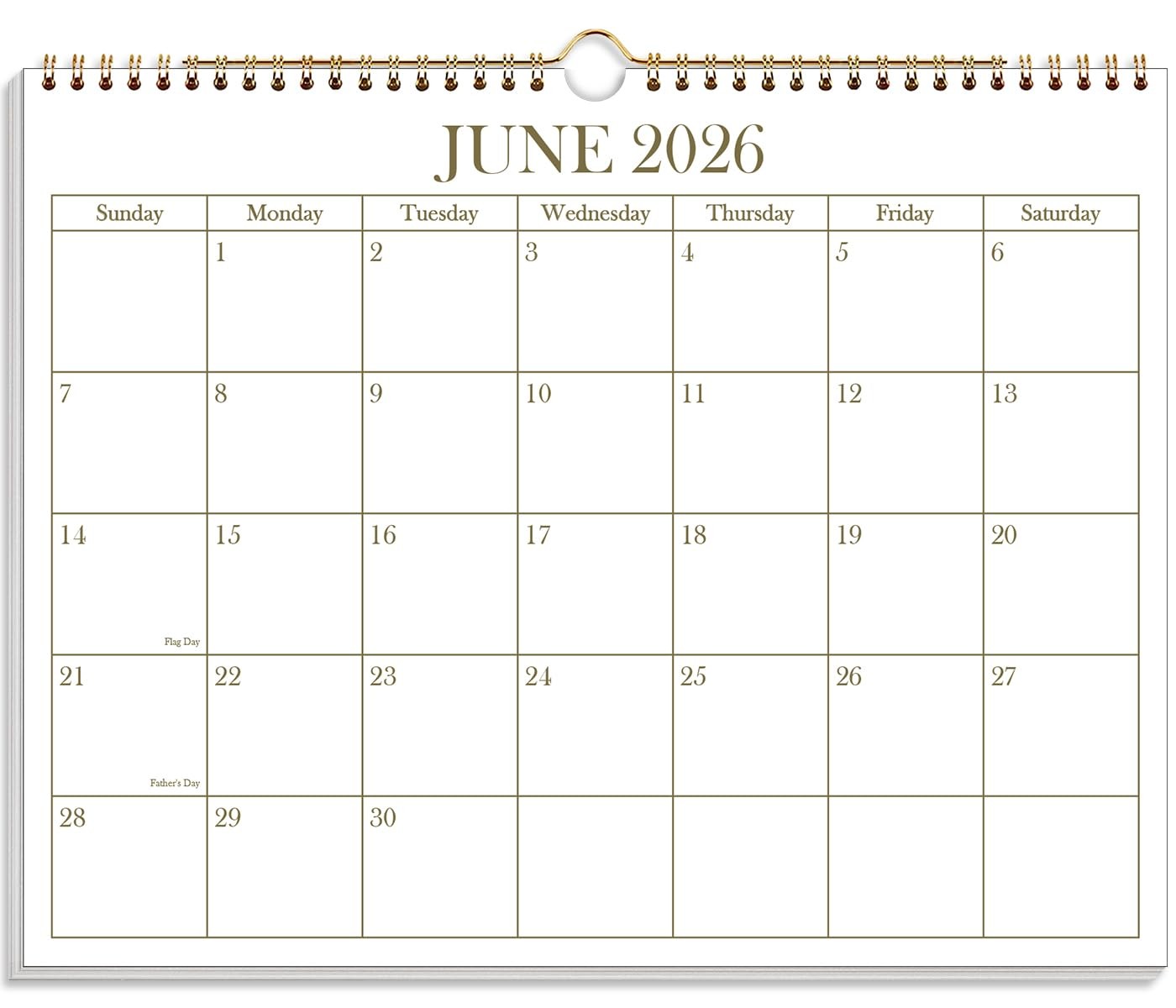 2026-2027 Calendar – Wall from June 8.5″ x 11″, Golden