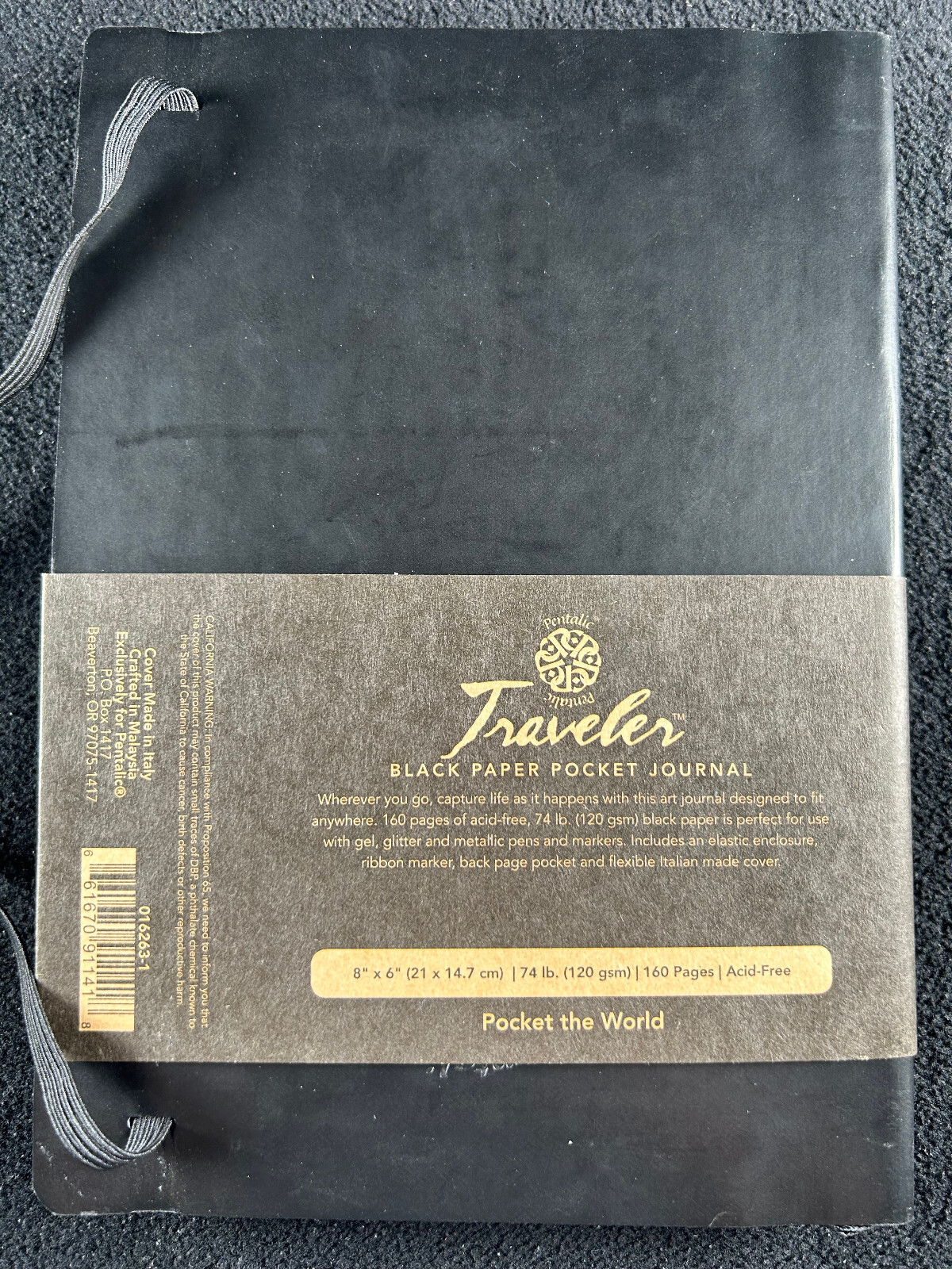 Pentalic Traveler Black Paper Pocket Journal 8×6” 160 acid-free black pages