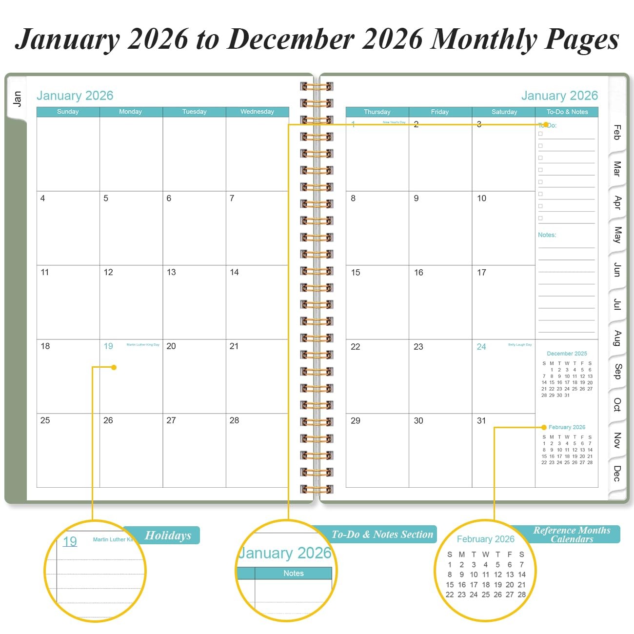 2024 Weekly Monthly Planner, January – December, 5″ x 8″ Flexible Cover