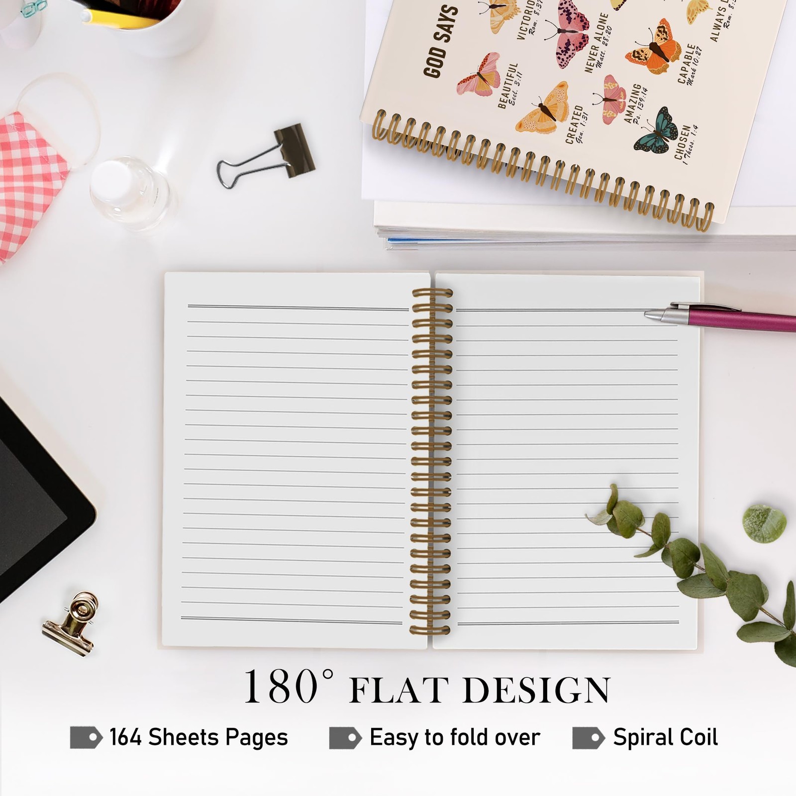 QLMX God Says You Are Beautiful Spiral Notebook, Butterfly Notebook butterfly