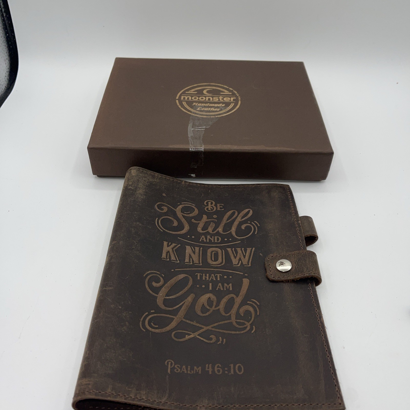Moonster Leather Bound Notebook Cover Or Bible Cover Religious 6.5 X 8.5”