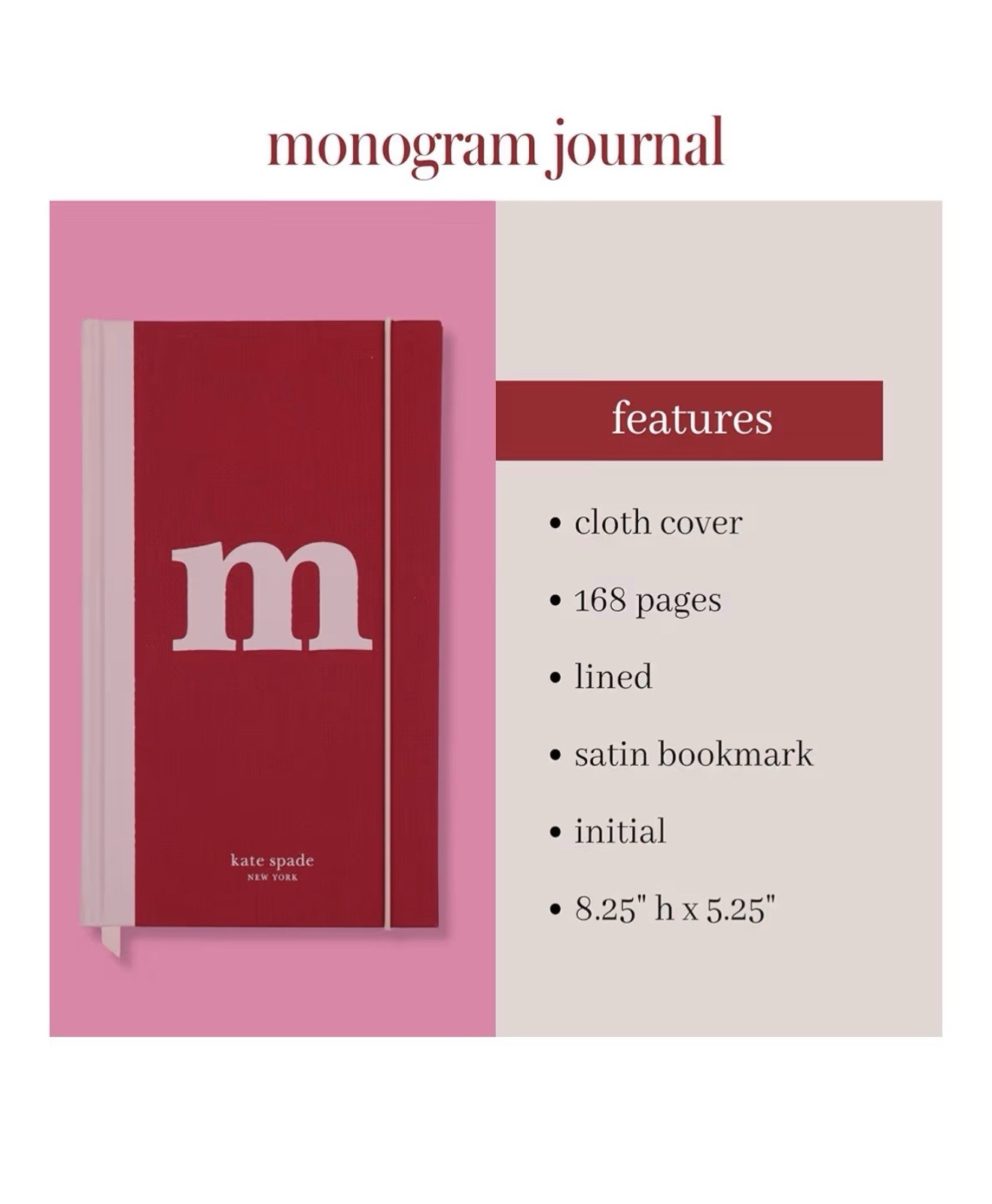 Kate Spade Just Mine Monogram “M” Cloth Hardcover Notebook Journal