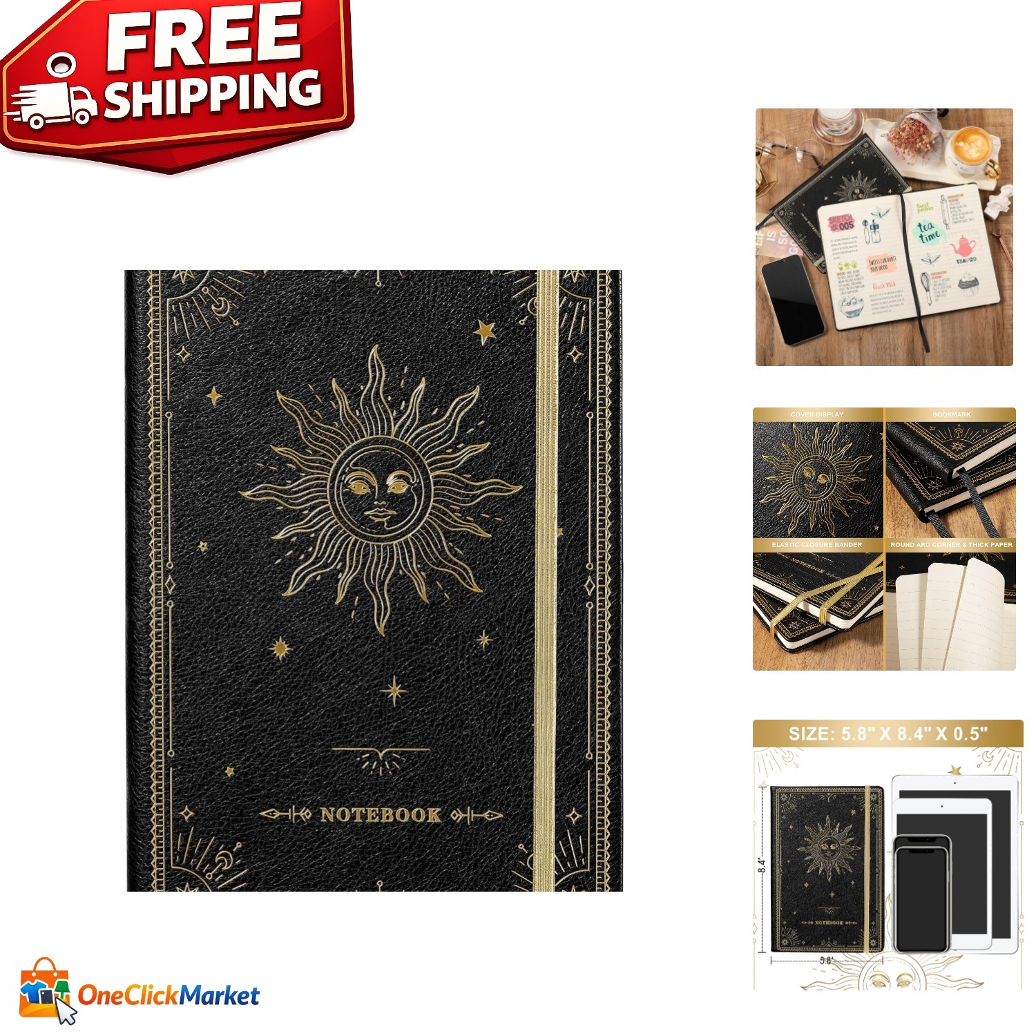 Stylish Faux Leather Ruled Notebook – 128 Pages with Back Pocket & Closure Band