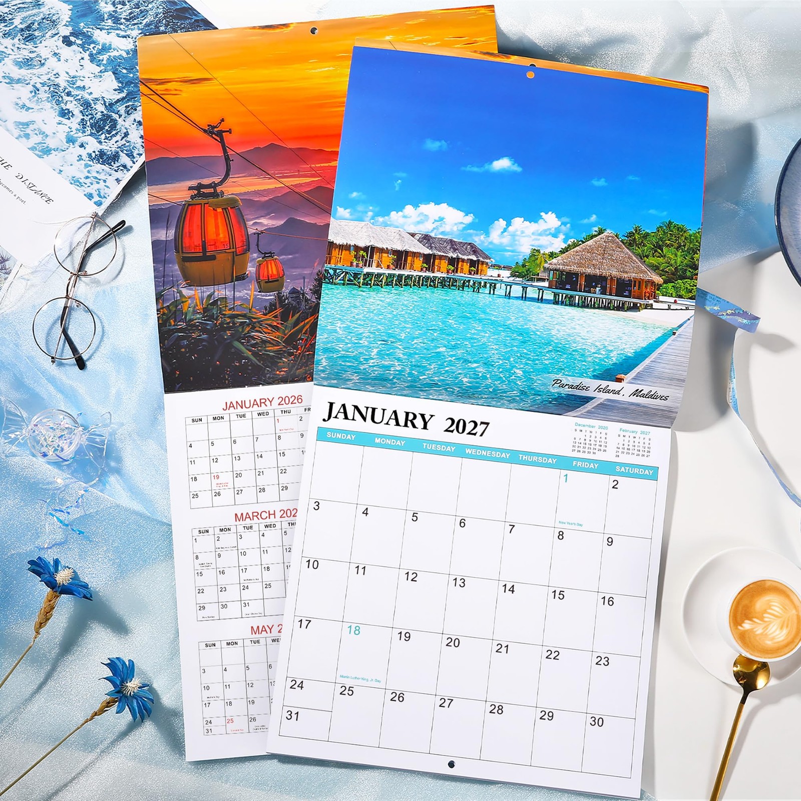 Wall Calendar 2026-2027, 18 months from Jul 2026 – Dec 2027, Monthly Blue
