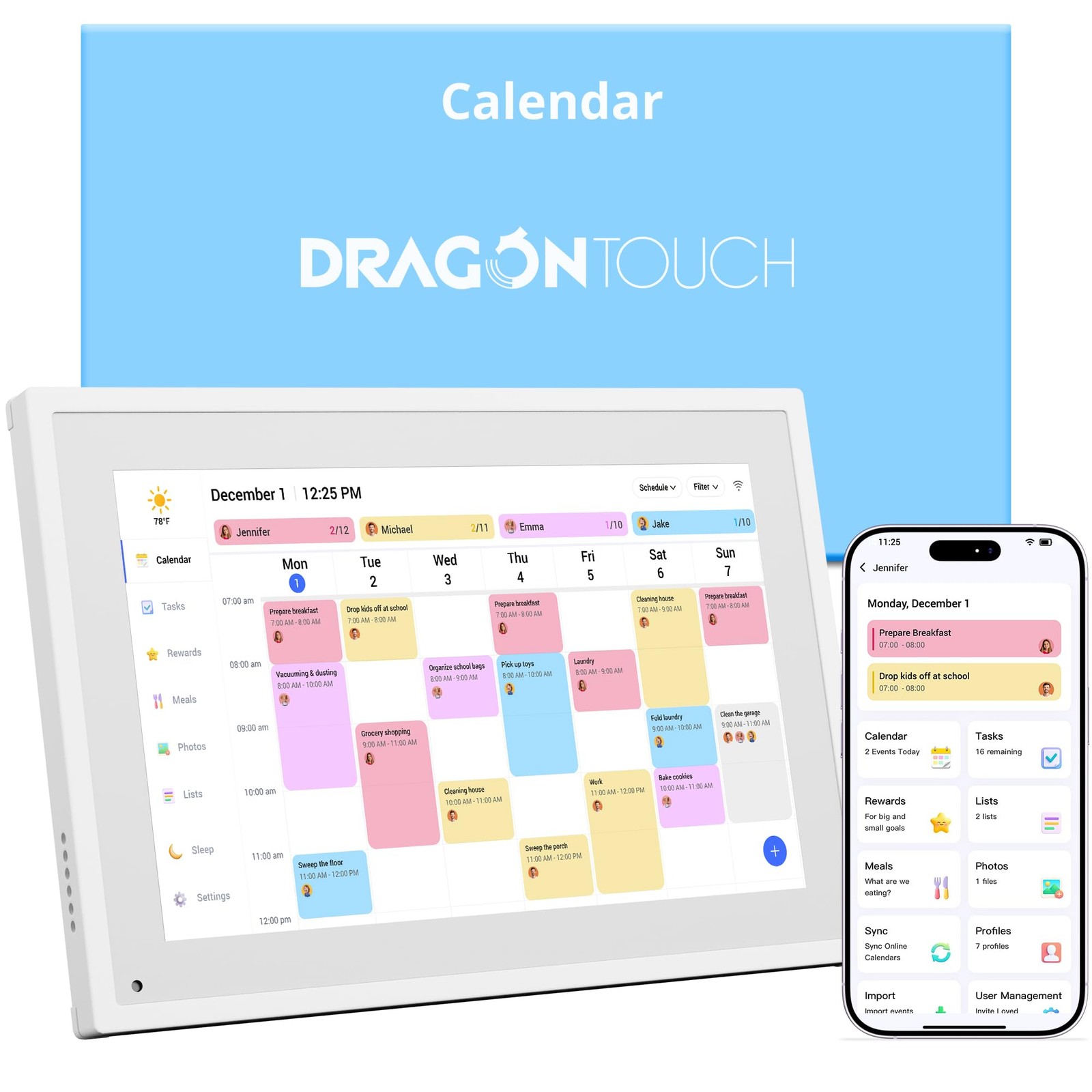 Dragon Touch 10.1 inch Digital Calendar Chore Chart – Inch White, White
