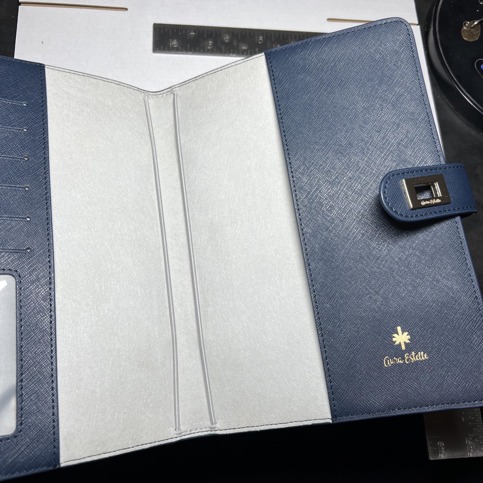 AURA ESTELLE Notebook A6 Planner Cover Lock-it Navy & Gold Accented EUC