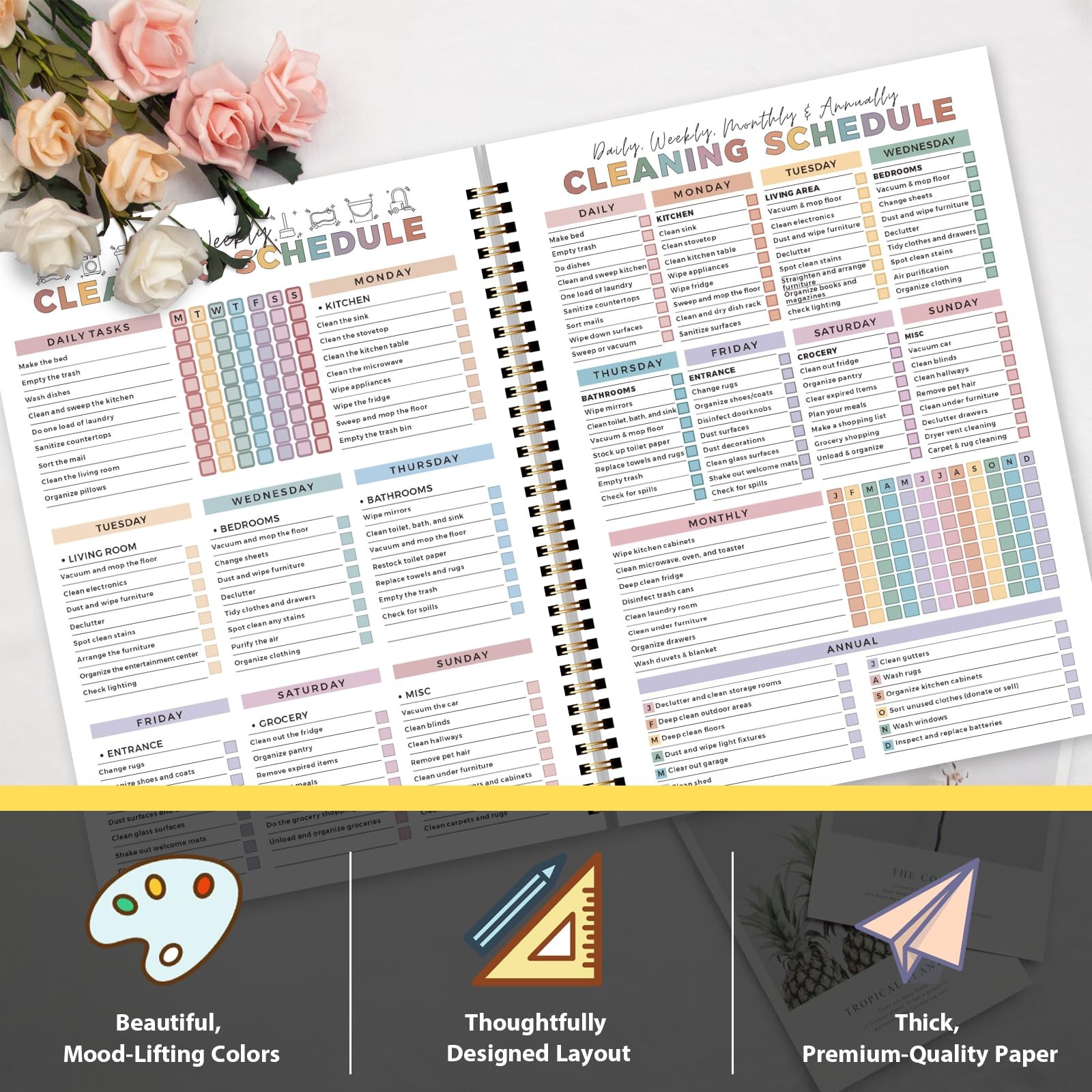 ADHD Cleaning Planner, Weekly A4 – 28.5cm × 21cm (11.22 × 8.27 inches), Gold