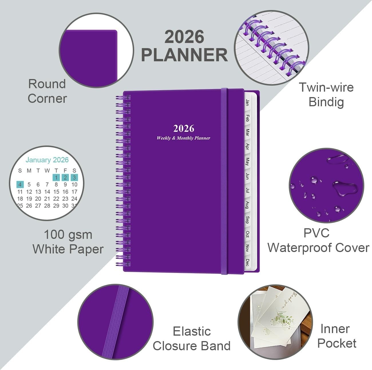 Compact 2026 Weekly Planner: Spiral Bound, 6.4″ x 8.5″, Stylish Organization