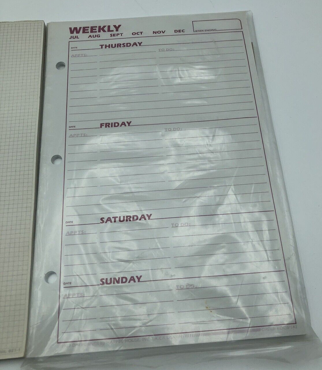 Day Runner Vintage Paper Grid Pad x2 and Weekly Refill for 3-Ring Planners