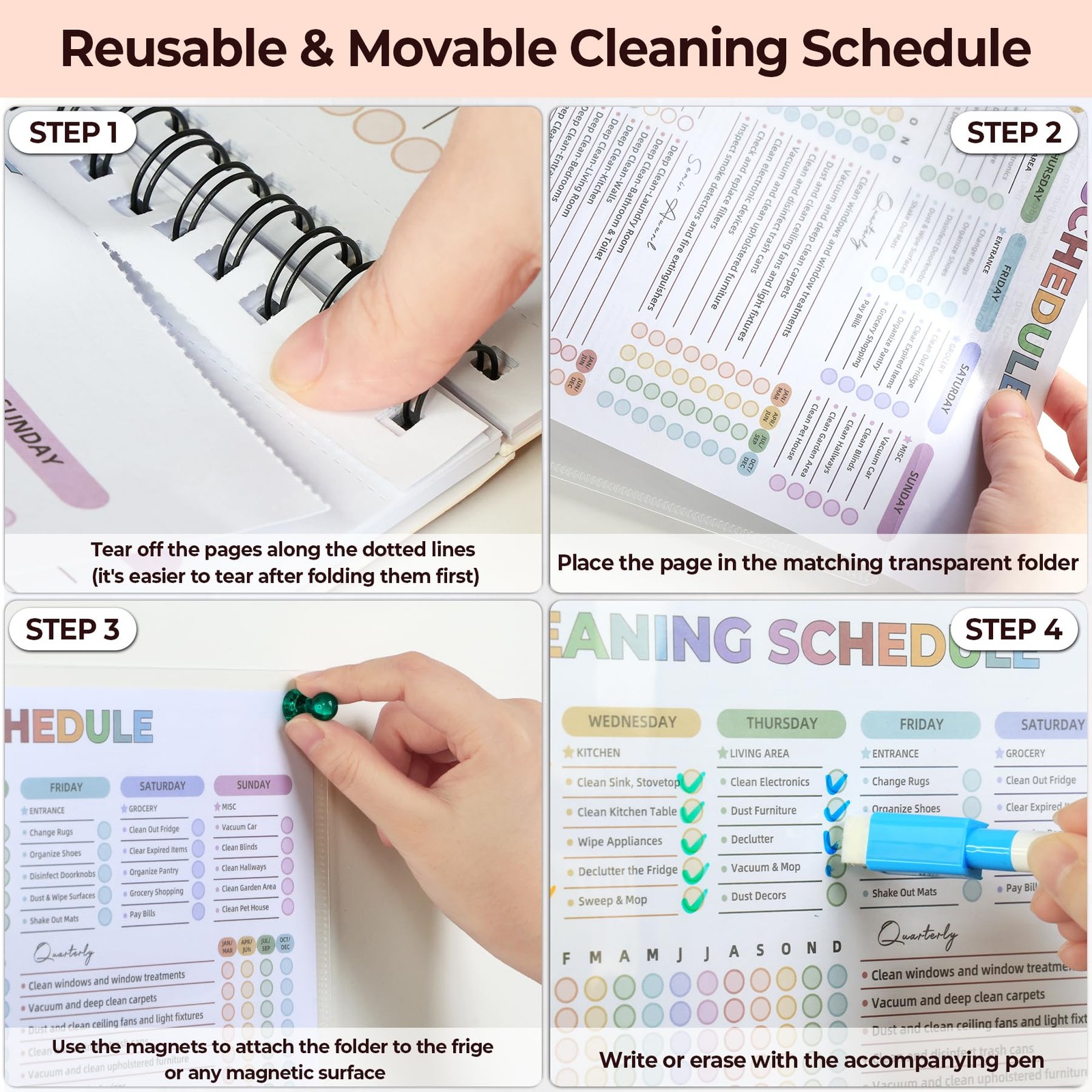 Adhd Cleaning Planner – Reusable Planners for A5, multicolour