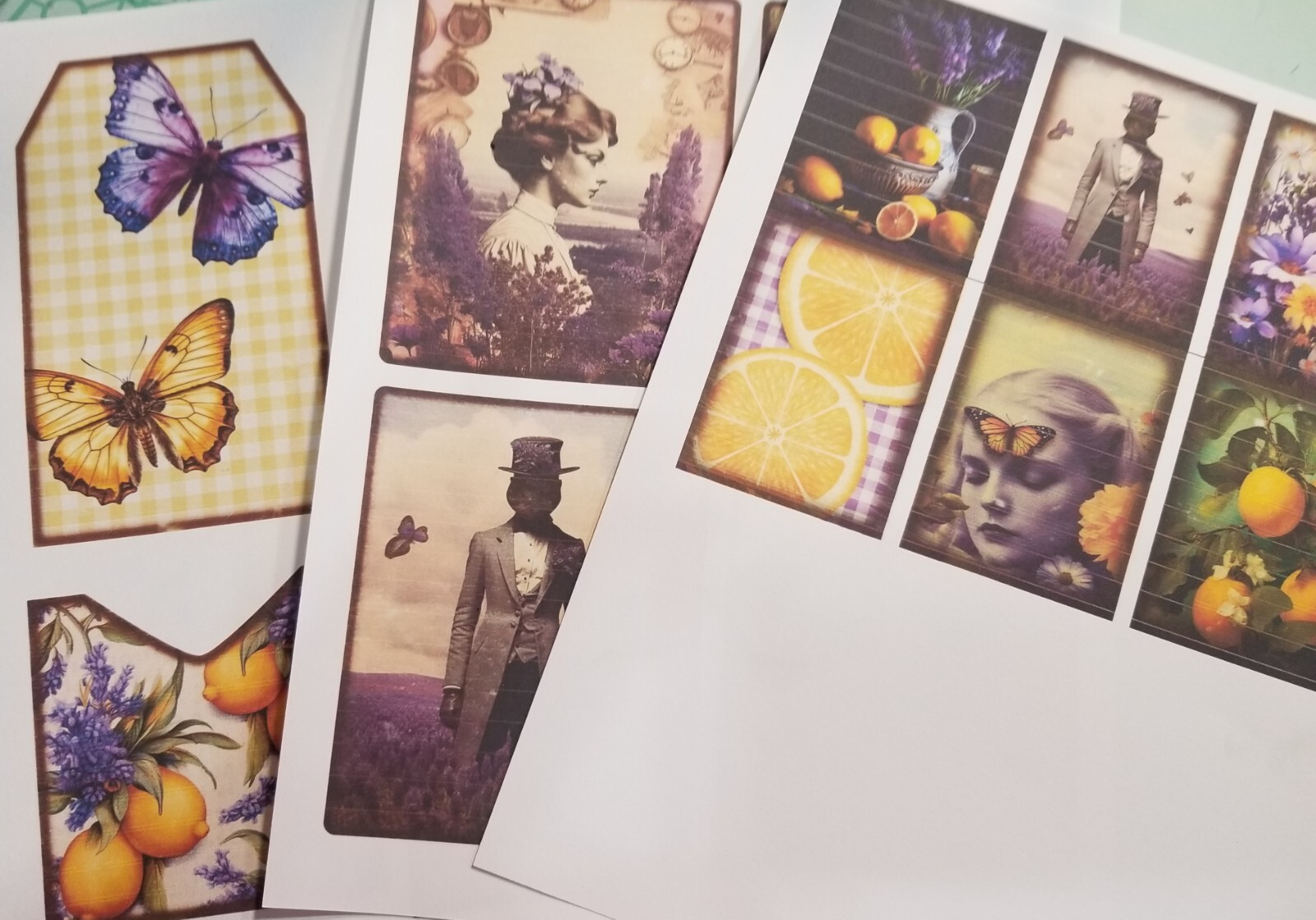 Junk Journal Booklet “LEMONS & LAVENDER” HANDMADE Pockets, Cards, Vtg. Clip