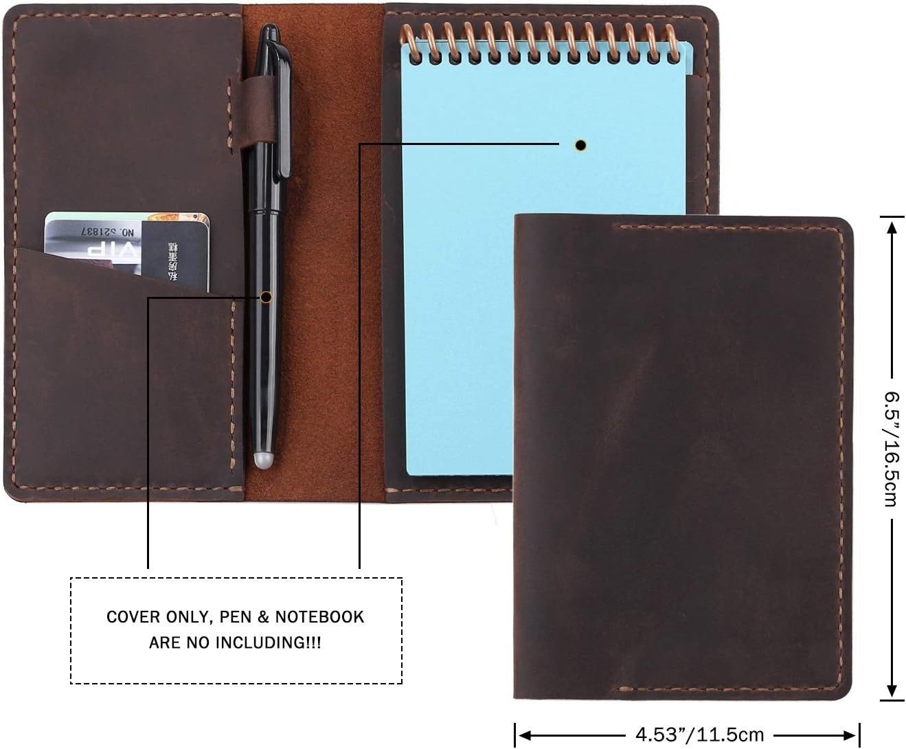 Leather Journal Cover for 3.5″ x 5.5″ Pocket Size Notebook With Pen Loop, Lea…