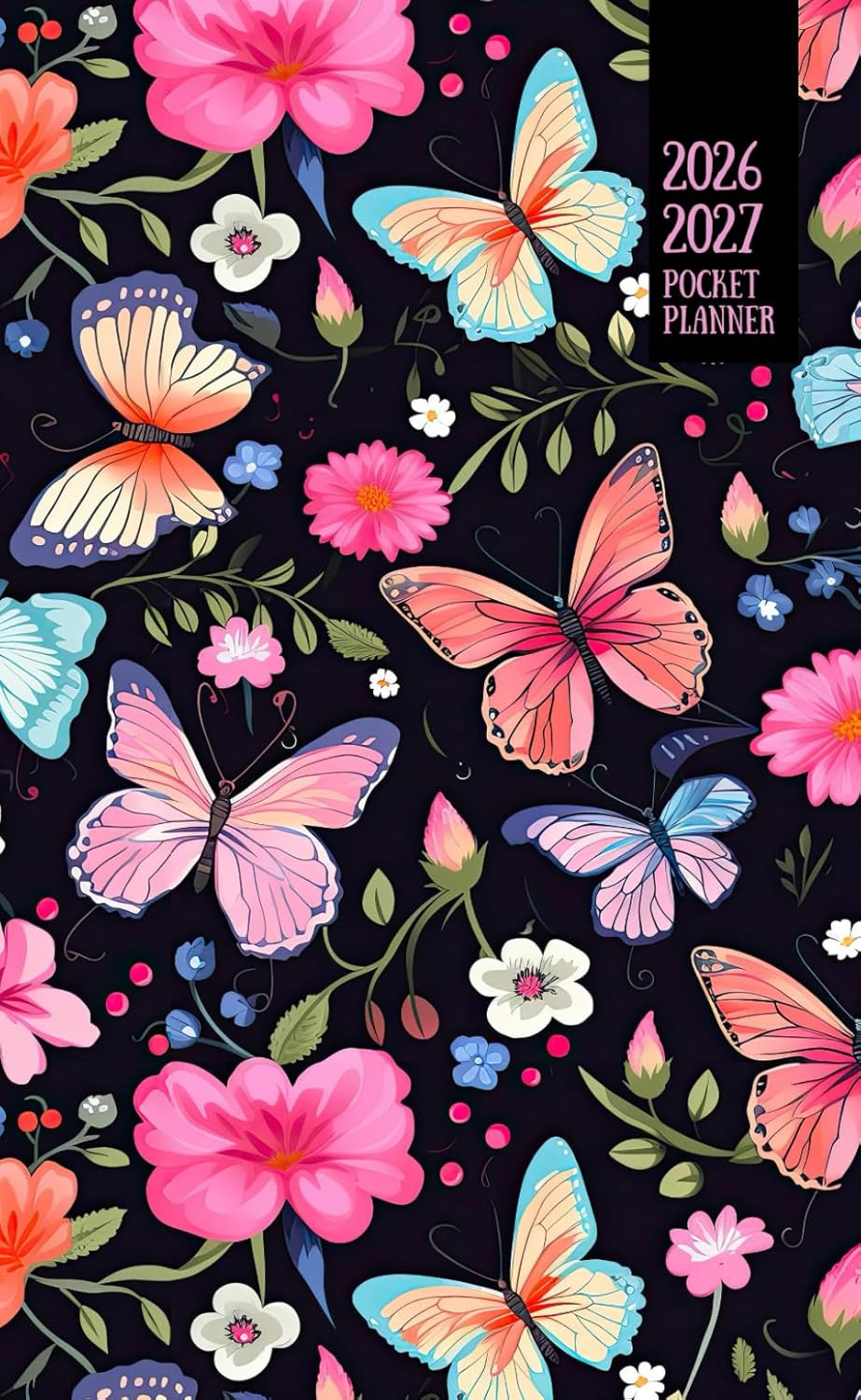 2026-2027 Pocket Planner: Pink Butterflies 2-Year Monthly Mini Calendar Book (Ja