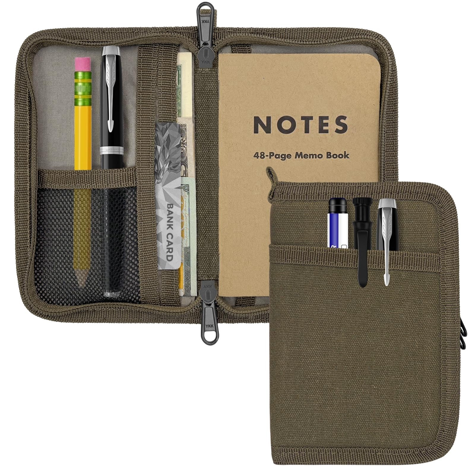 Waxed Canvas Journal Cover for Field Notes & Moleskine, YKK Zipper, 3.5″x5.5″, W