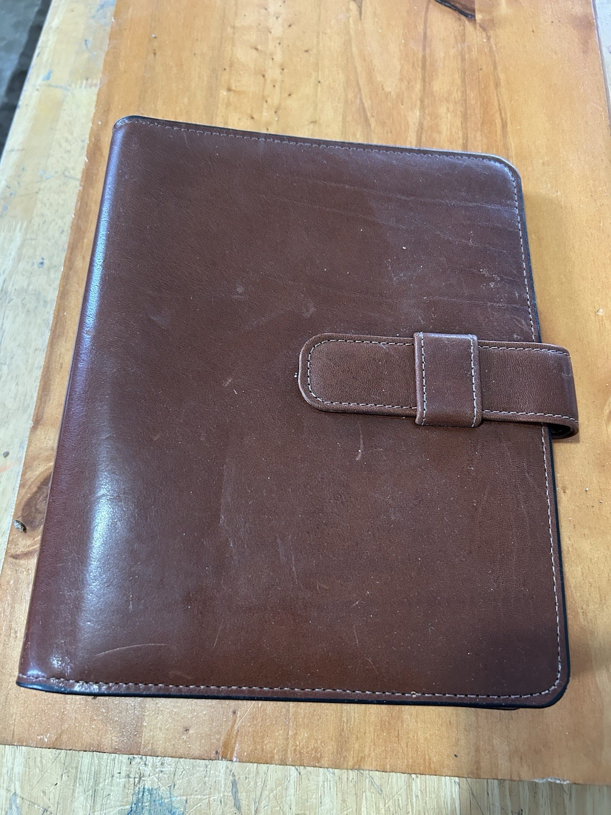Day-Timer® Leather Planner Padfolio Open Style Dark Tan Organizer Caramel Brown