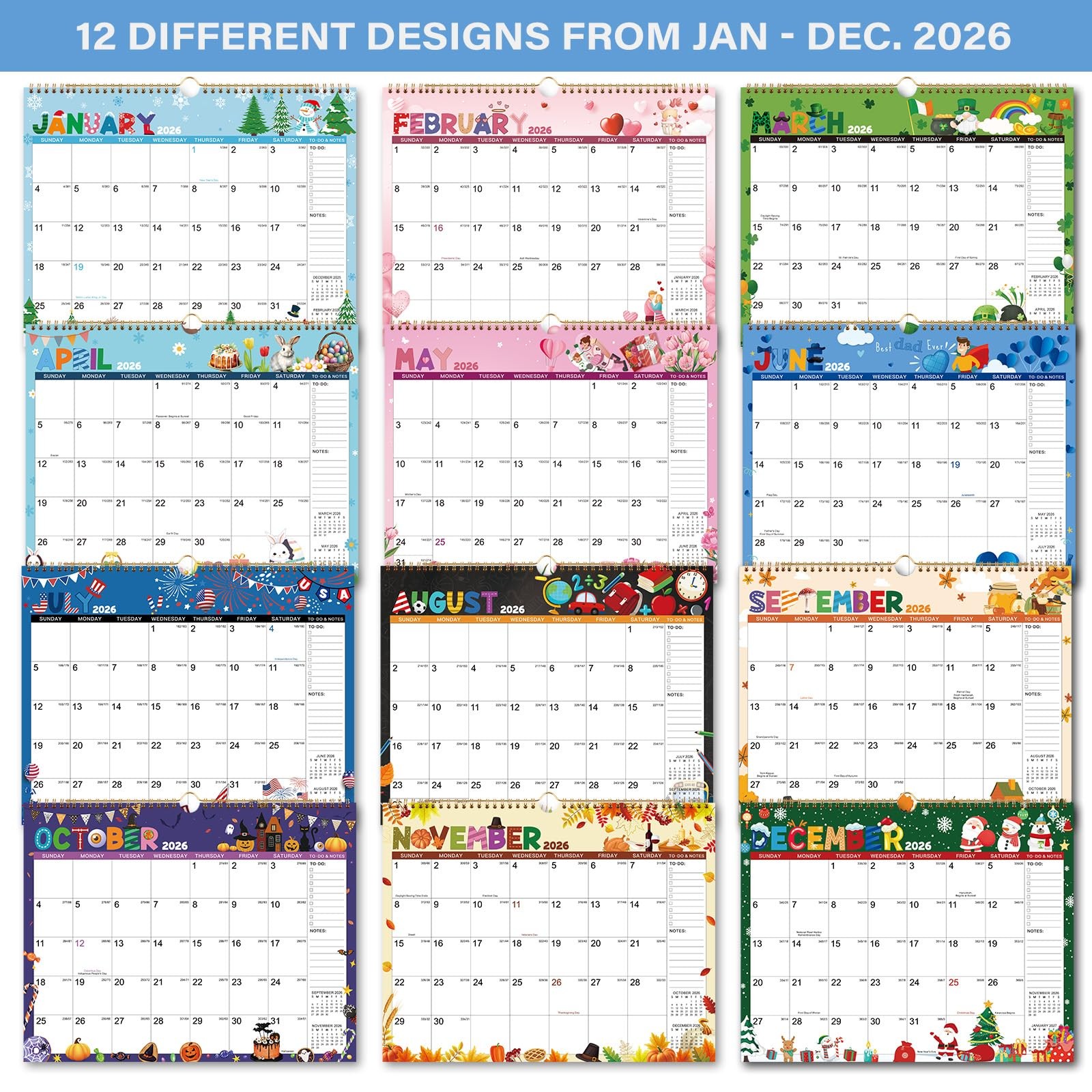 2026 Calendar – 2026 Wall Calendar, January 2026 – 14.8″ x 11.6″, Multicolor