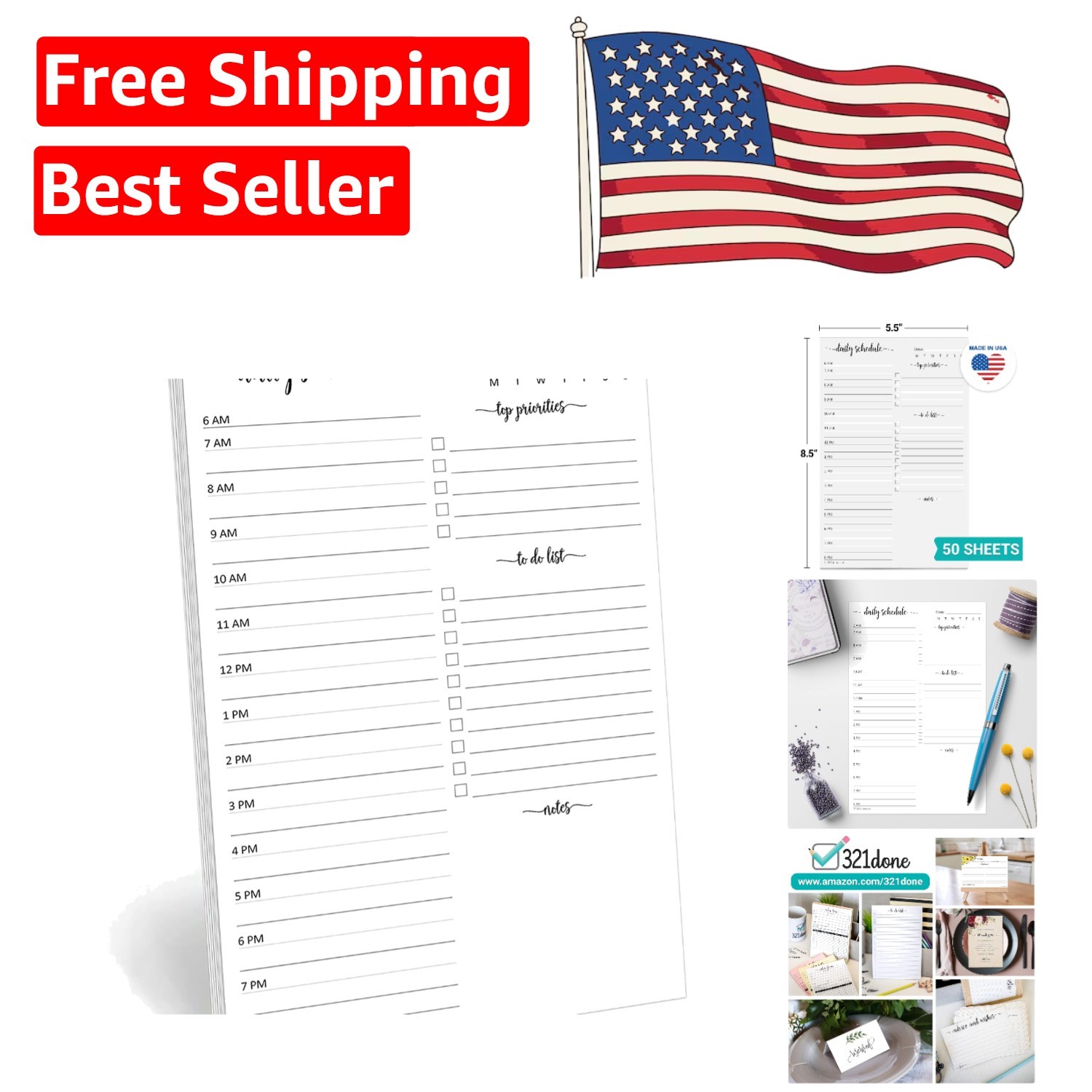 Made in USA: 5.5″ x 8.5″ Hourly Planner & Task Checklist – For Organized Days