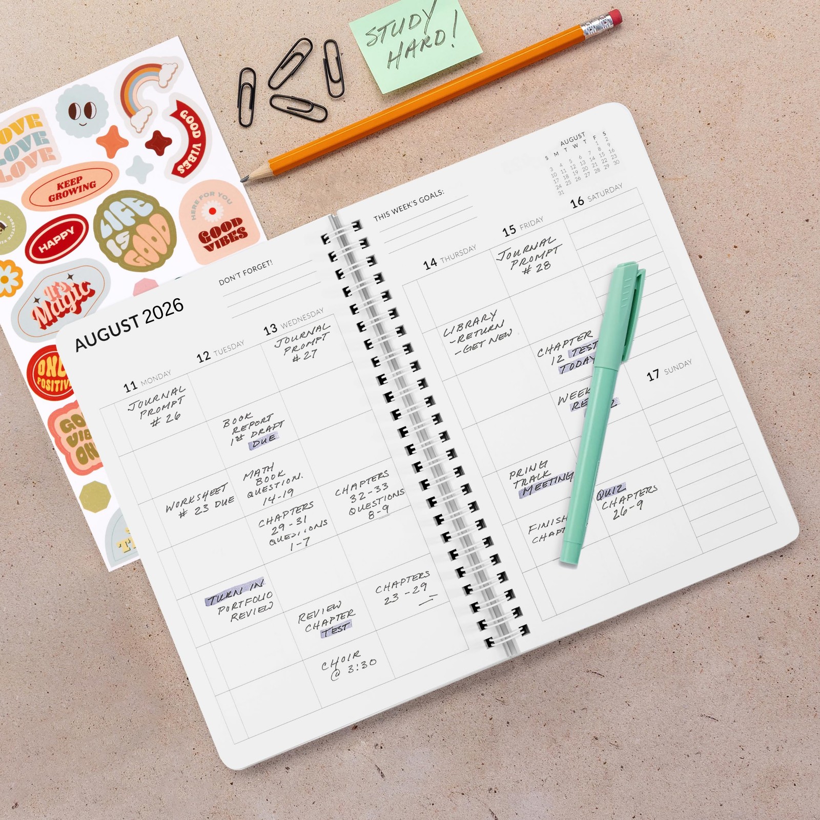 Aesthetic 2026-2027 Student Planner To Stay Organized – A 8.5″ x 5.8″, Pink
