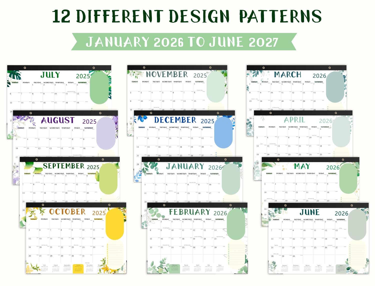 Desk Calendar 2026, 18 Months Runs from Jan. 2026-Jun. 2027, Green