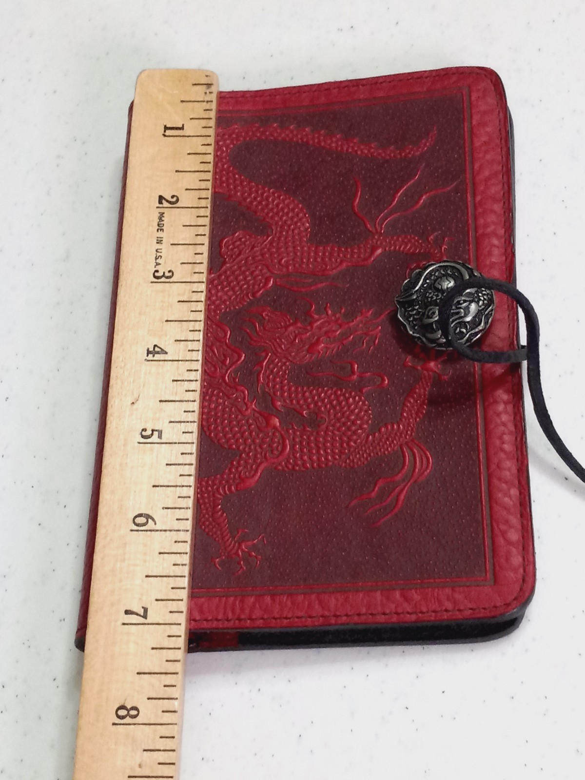 Oberon Design Burgundy Leather Journal Cover Embossed RED Dragon Design