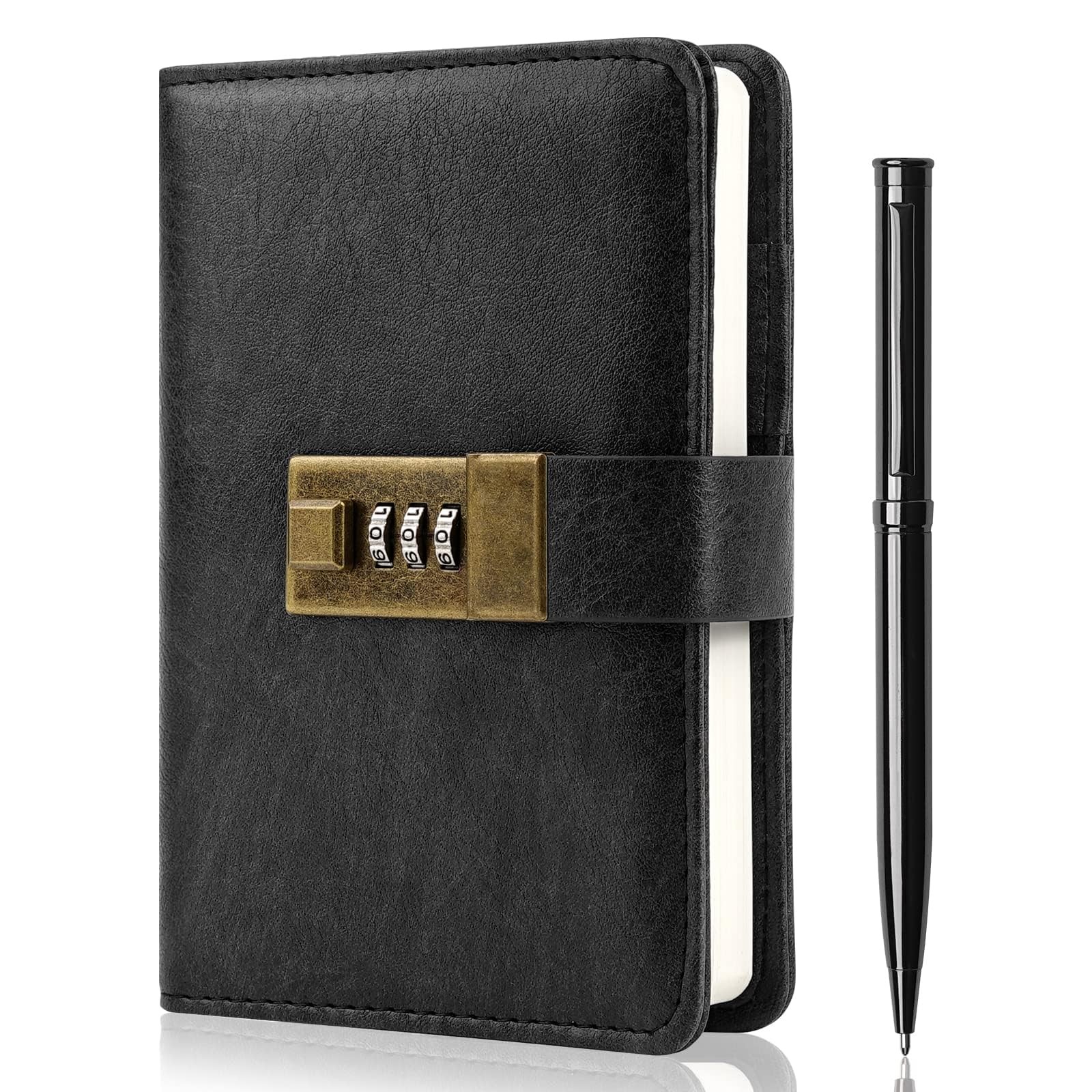WEMATE Journal with Lock, Diary Password 4.3X 6.18in, Black