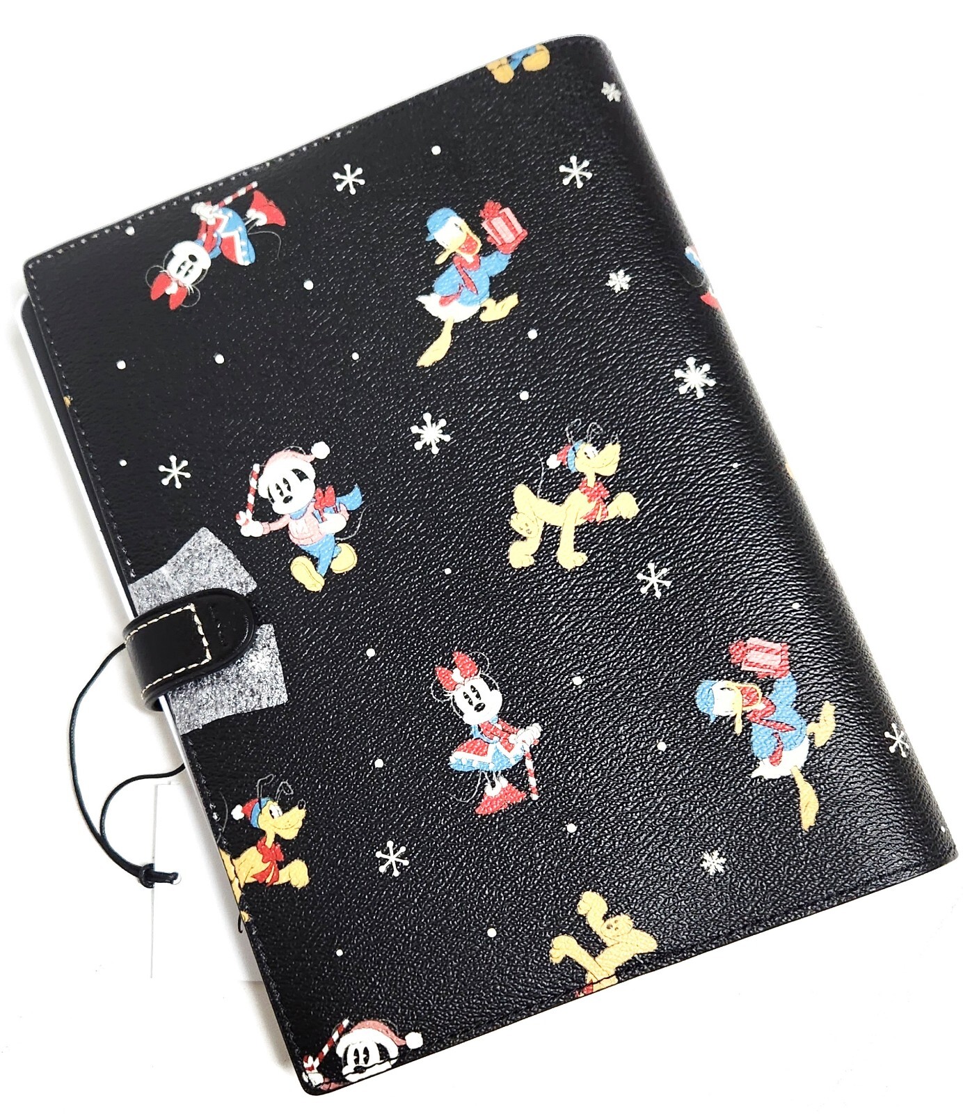 Coach Disney Notebook with Holiday Print Gunmetal Black Multi Smooth Leather NWT