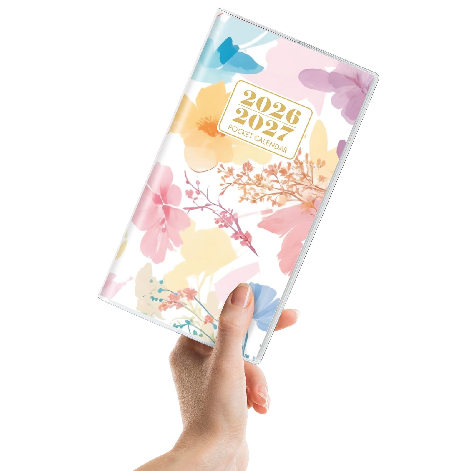 Pocket Calendar 2026-2027 Floral Monthly Planner 3.7×6.7 PVC Cover Organizer