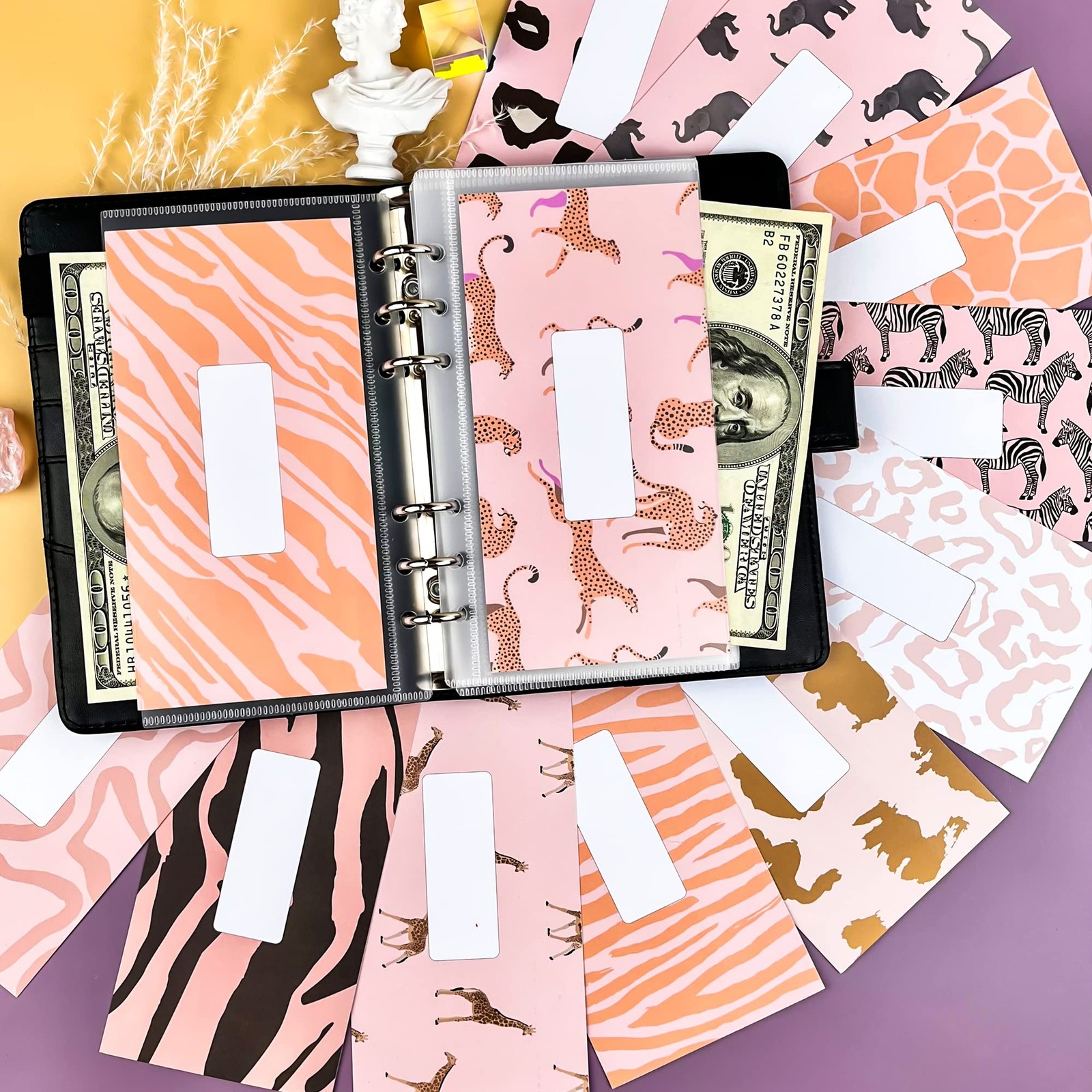 A6 Cash Envelopes for Budgeting Binder – 12 Pcs Pink Safari Themed Budget Bin…