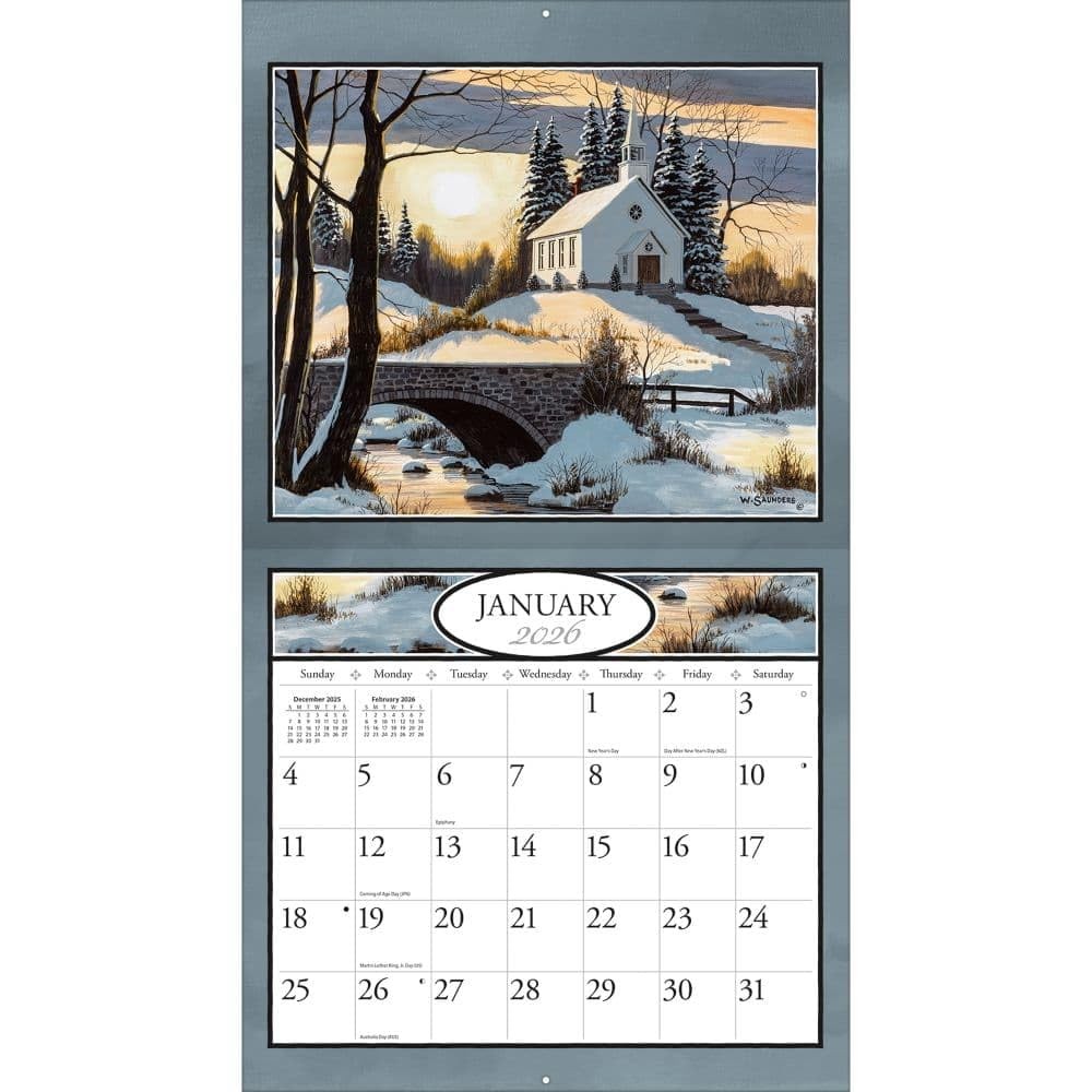Lang, Country Churches 2026 Wall Calendar by Bill 12.5″W x 0.2″H, 2026